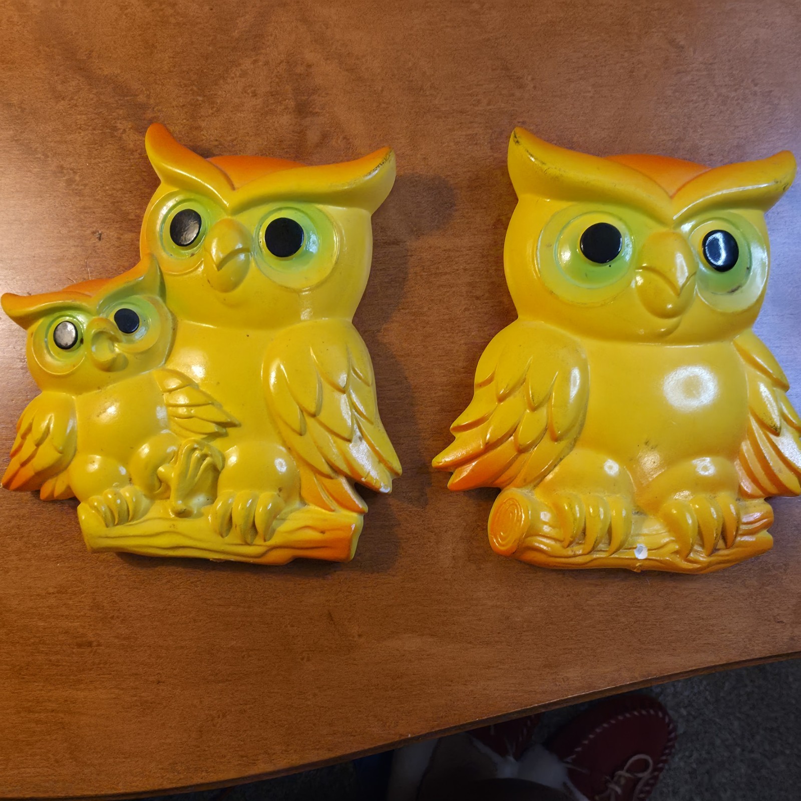 Vintage 1977 Miller Studio Chalkware Set Of 2 Owls Wall Hangers Decor 