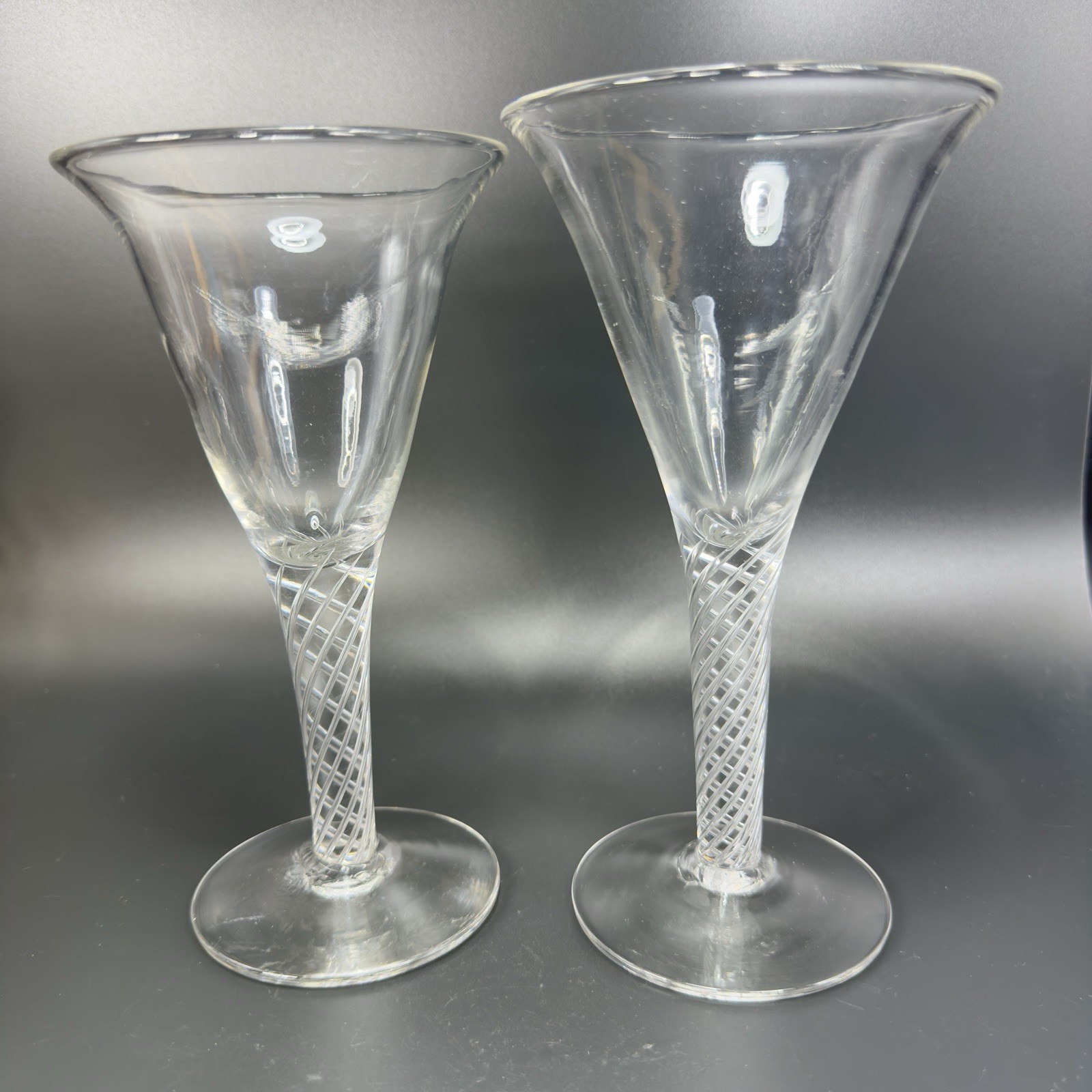 Antique Clear Hand Blown Air Twist Wine Glass Goblet Glasses Cups Set 2 Flutes Antique Clear Hand Blown Air Twist Wine Glass Goblet Glasses Cups Set 2 Flutes