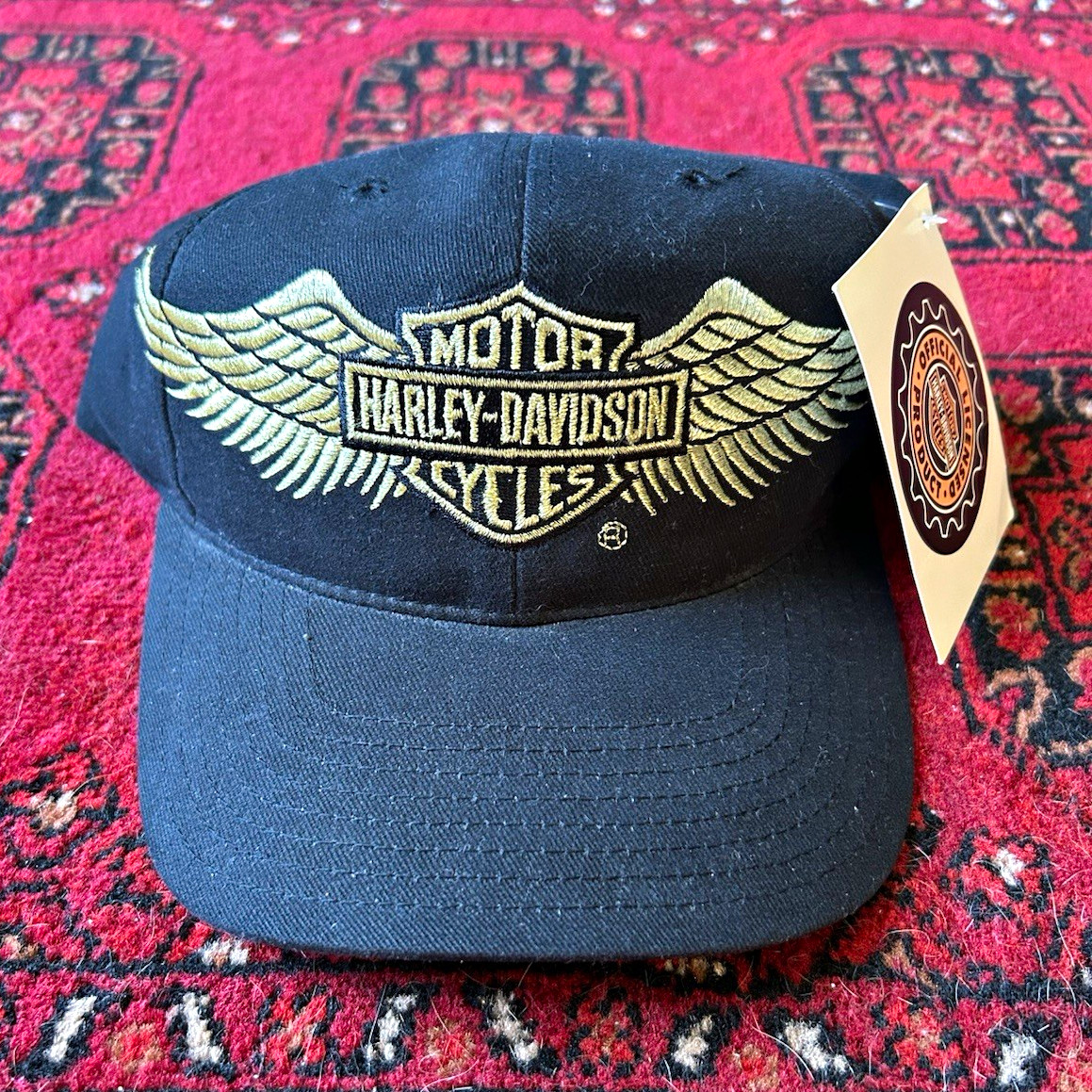 Harley Davidson Vintage 1990 New Gold Embroidered American Needle Snap Back Hat Harley Davidson Vintage 1990 New Gold Embroidered American Needle Snap Back Hat
