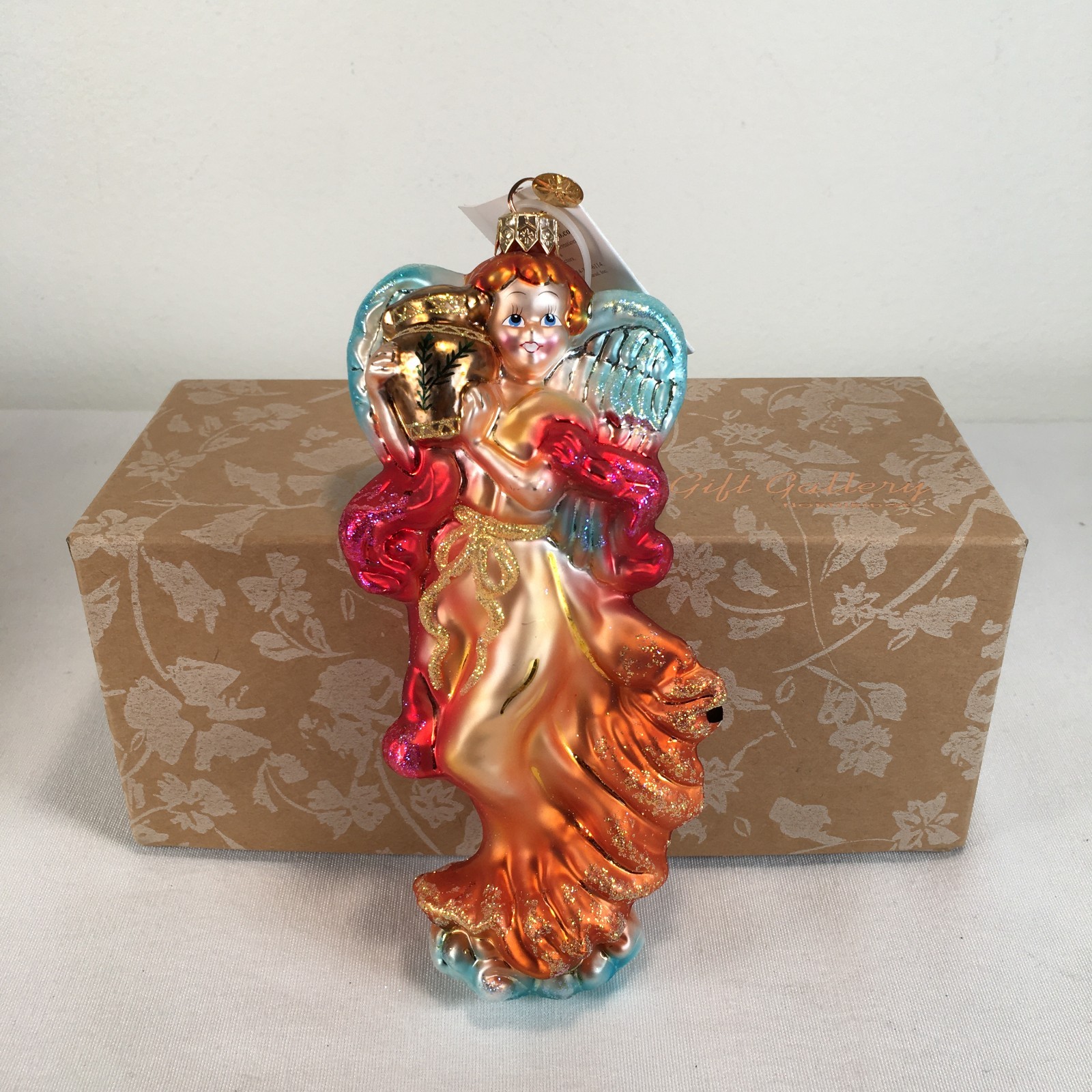 Vintage Christopher Radko Gabrielle Angel Holding Urn Glass Christmas Ornament 
