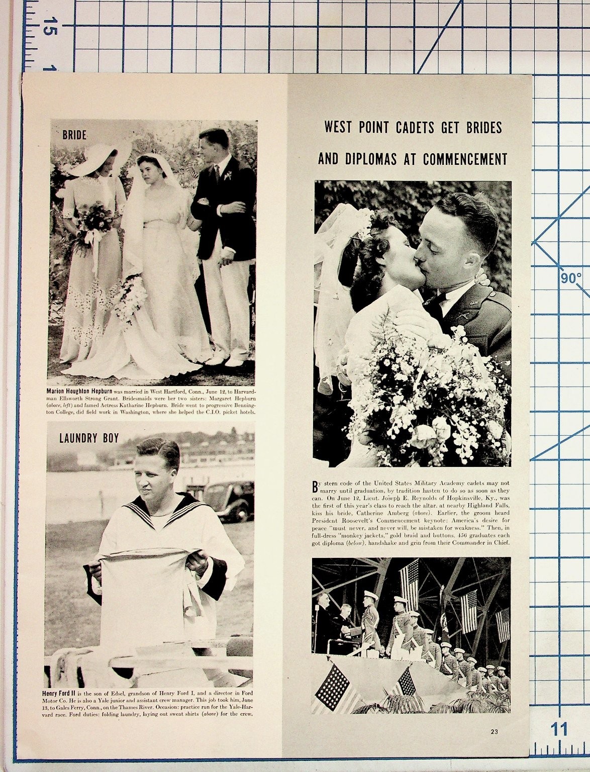 1940s Magazine Page Katharine Hepburn Sister Wedding Henry Ford II West Point 1940s Magazine Page Katharine Hepburn Sister Wedding Henry Ford II West Point