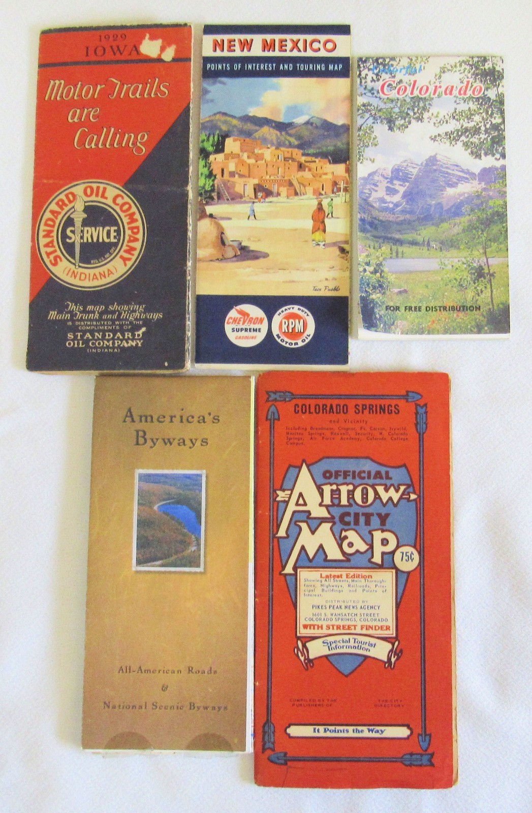 5 1929 1950 Colorado Springs Iowa New Mexico National Parks Car Travel Road Maps