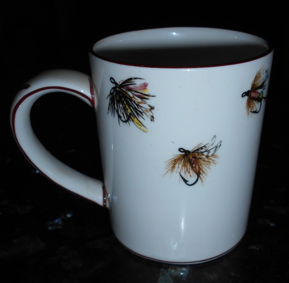 RARE Vintage Queensberry Staffordshire Fine Bone China England Mug Fly Fishing RARE Vintage Queensberry Staffordshire Fine Bone China England Mug Fly Fishing