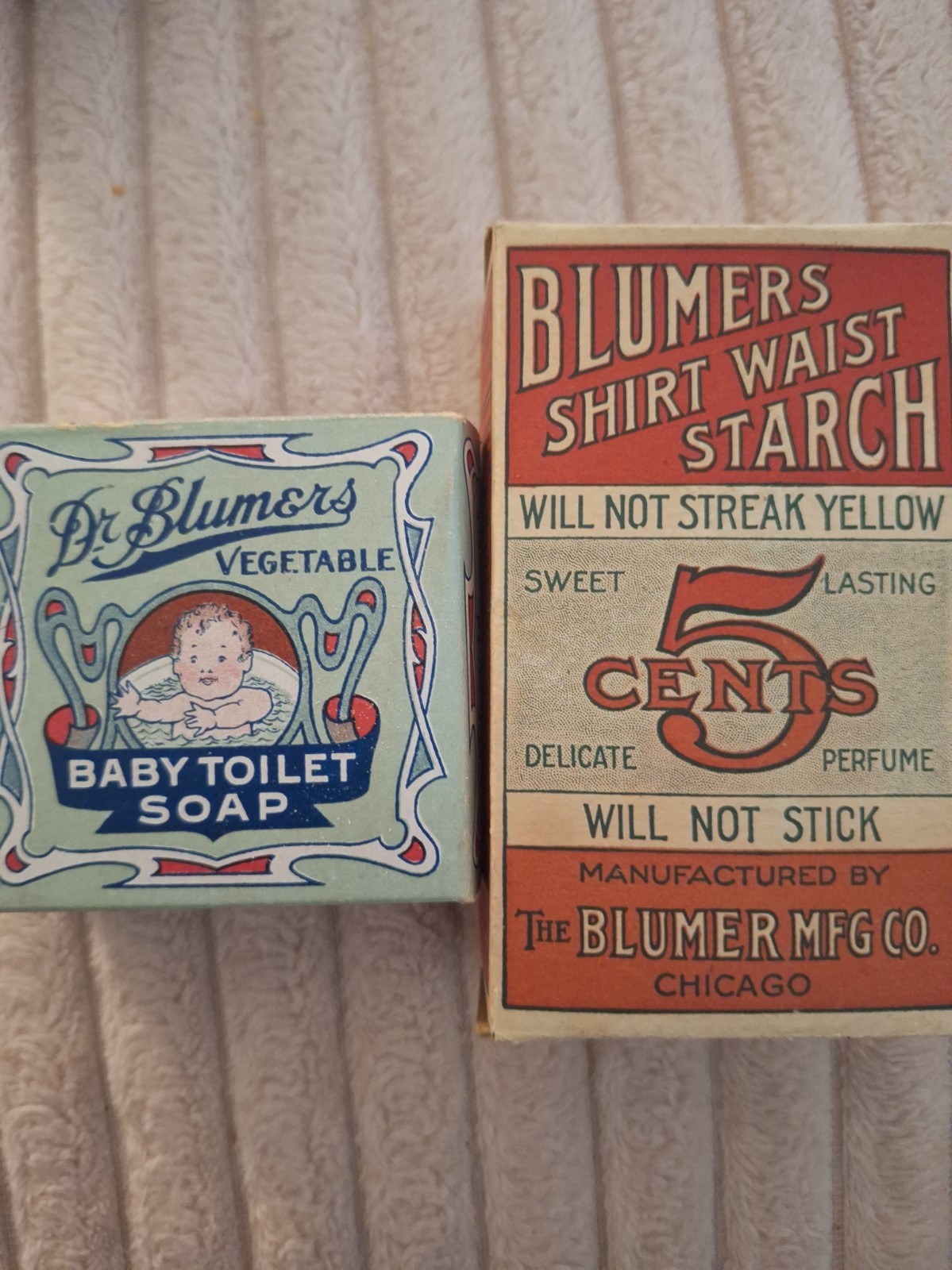 VTG Boxes Dr. Blumers Vegetable Baby Toilet Soap & Shirt Waist Starch Box