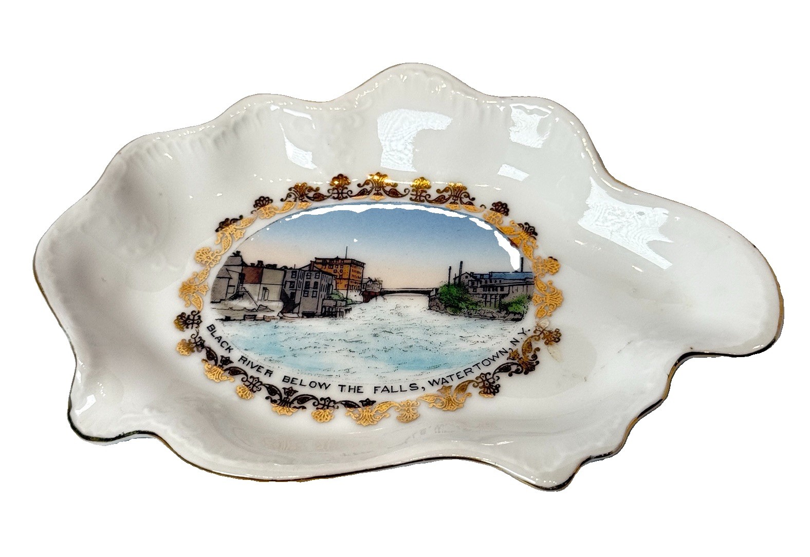 WATERTOWN NY NEW YORK Souvenir Porcelain BLACK RIVER Trinket ANTIQUE Dish WATERTOWN NY NEW YORK Souvenir Porcelain BLACK RIVER Trinket ANTIQUE Dish