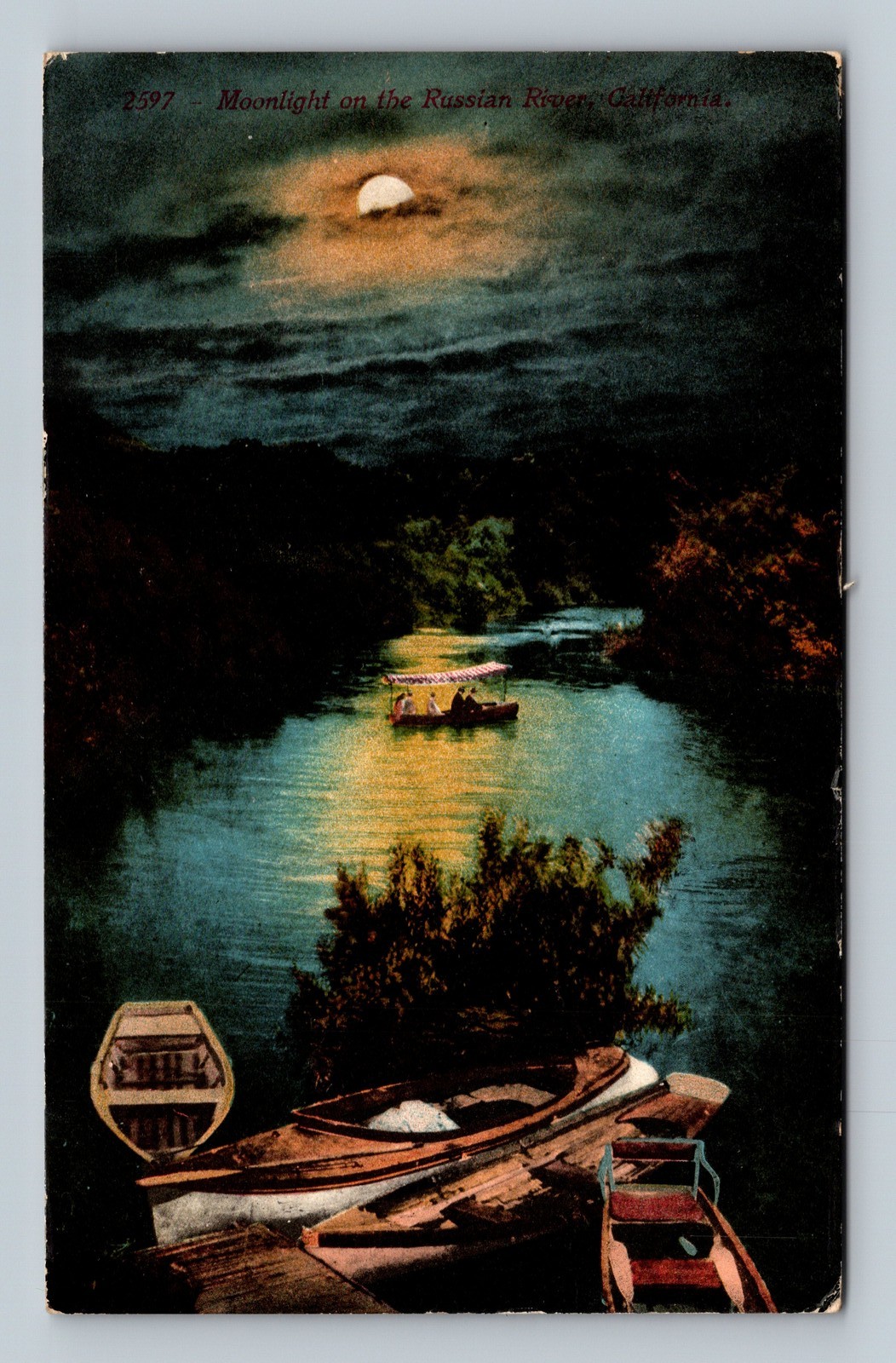 Moonlight on the Russian River California 1914 Postcard
