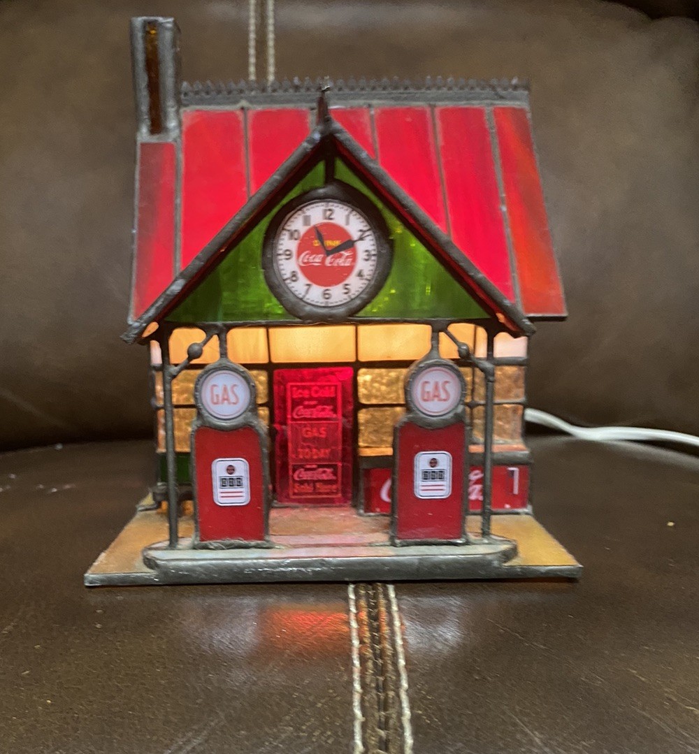 Vintage 1997 Coca-Cola Franklin Mint Stained Glass Gas Station Christmas Village Vintage 1997 Coca-Cola Franklin Mint Stained Glass Gas Station Christmas Village