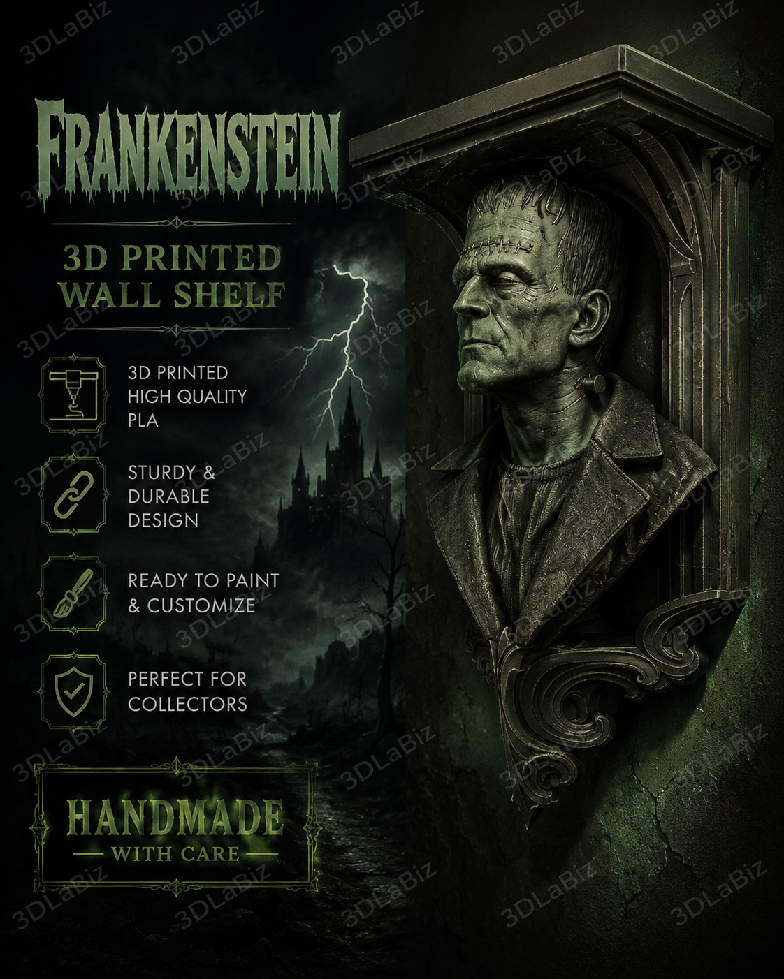 Horror Classic Frankenstein Like 6x5 Top Floating Wall Shelf Collectible