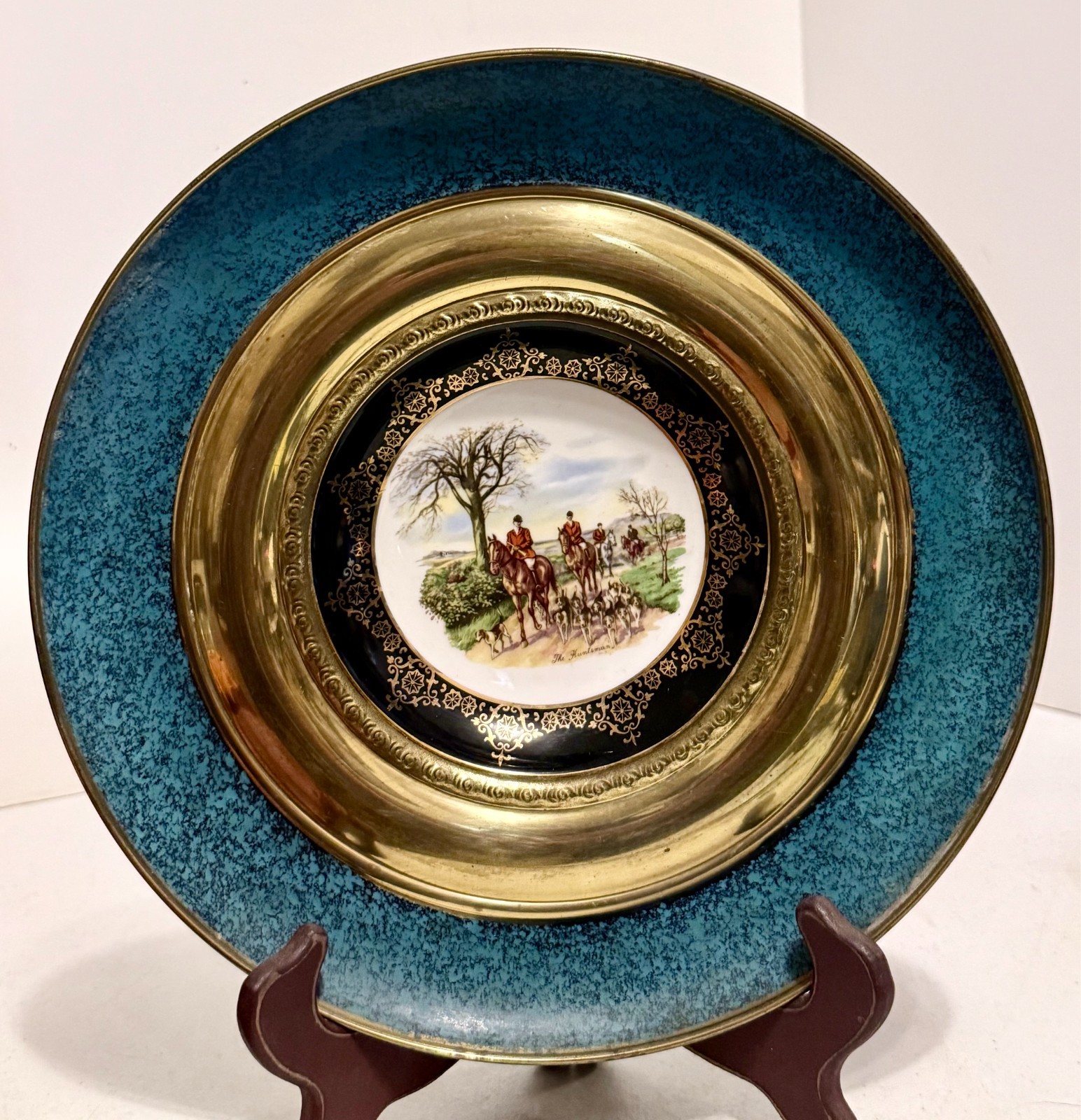 Fox Hunt Hunting Brass and Porcelain Regency Wall Hanging Plate 12 Fox Hunt Hunting Brass and Porcelain Regency Wall Hanging Plate 12