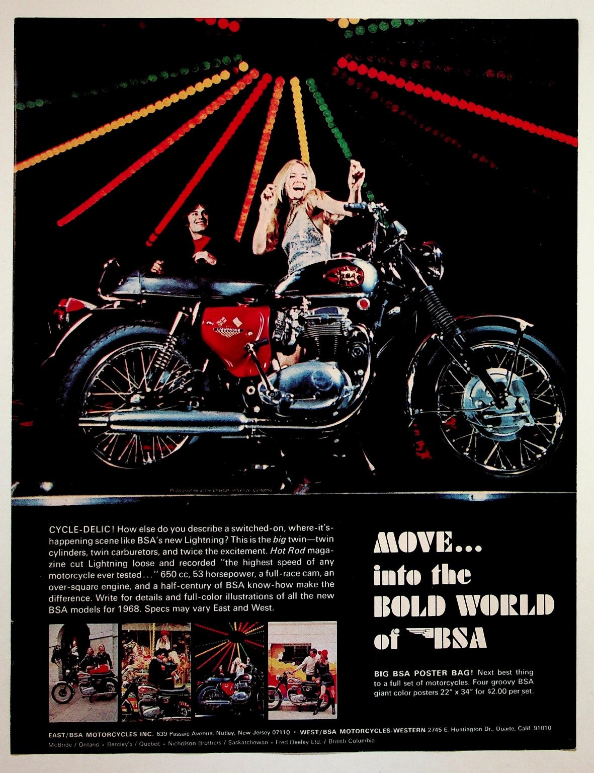 BSA Vintage Magazine Ad 1968 Lightning Motorcycle Cycle-Delic Classic Bike Print BSA Vintage Magazine Ad 1968 Lightning Motorcycle Cycle-Delic Classic Bike Print