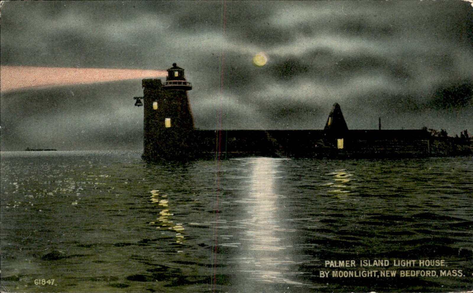 New Bedford MA Lighthouse Palmer Island Light House c1900s-10s Vintage Postcard