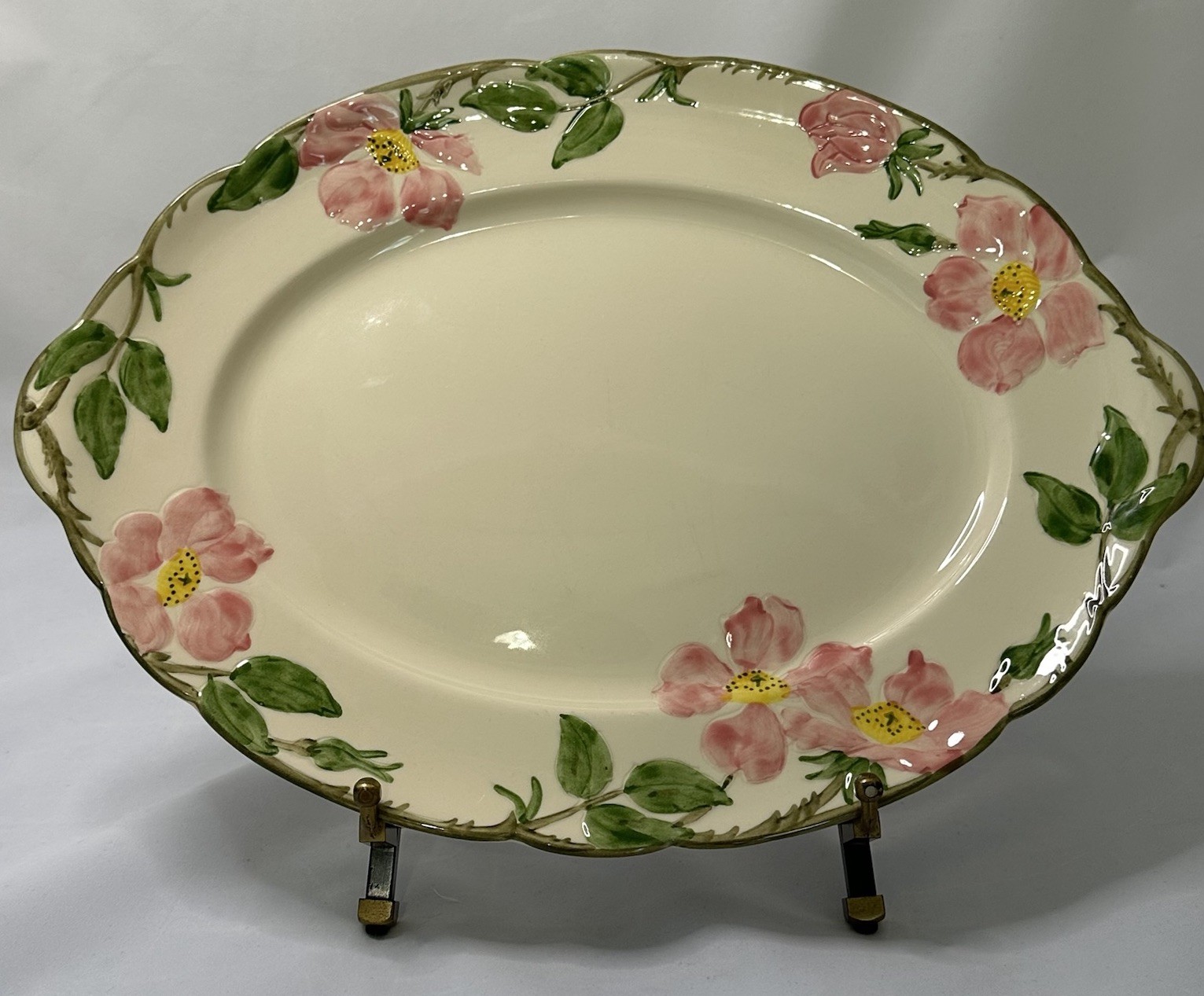 Franciscan Desert Rose Large Platter Sculpted 3D Hand Painted Flowers Leaves