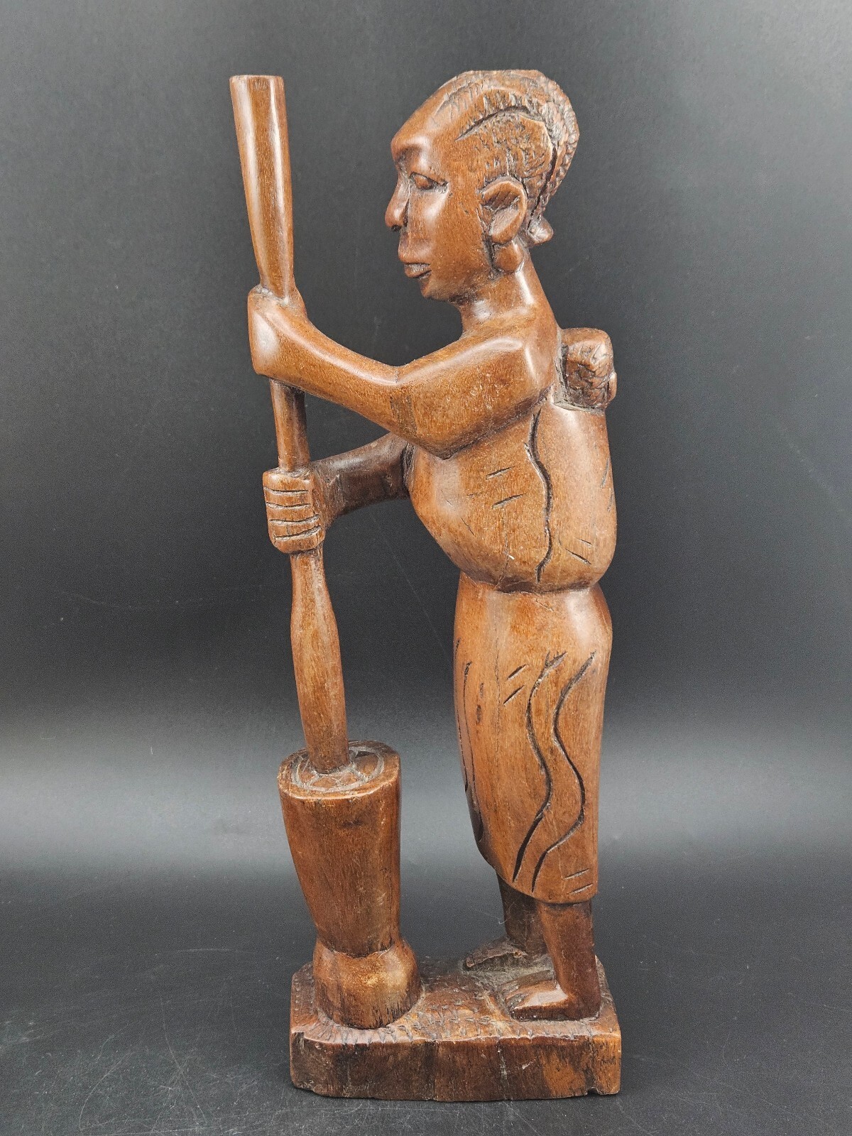 Vtg African Hand Carved Wood Figure Woman Grinding Grain Mortar Pestle Folk Art Vtg African Hand Carved Wood Figure Woman Grinding Grain Mortar Pestle Folk Art