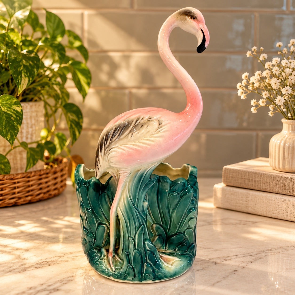 Vintage Napco Japan Pink Flamingo Planter 9\