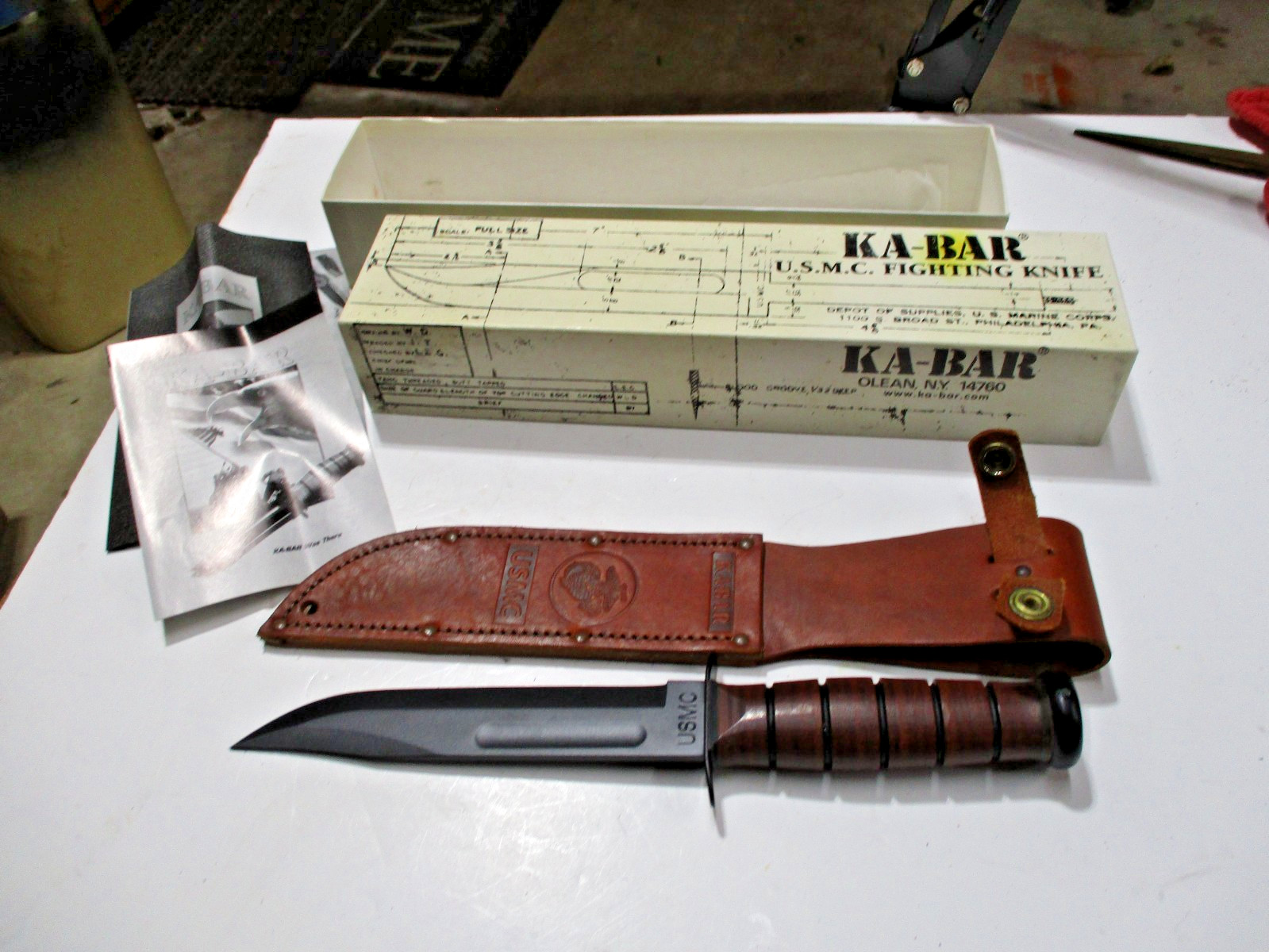 NEW KA-BAR 02-1217 USMC FIGHTING KNIFE, SURVIVAL KNIFE OLEAN NY & LEATHER SHEATH