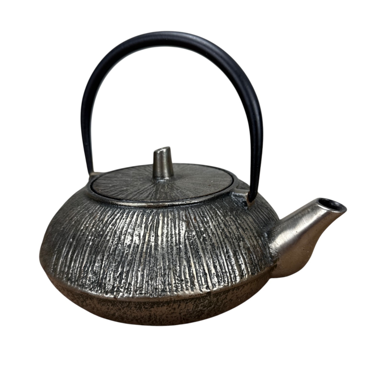 Vintage EPOCH Cast Iron Teapot Tetsubin Silver Textured Ribbed Kettle Infuser Vintage EPOCH Cast Iron Teapot Tetsubin Silver Textured Ribbed Kettle Infuser