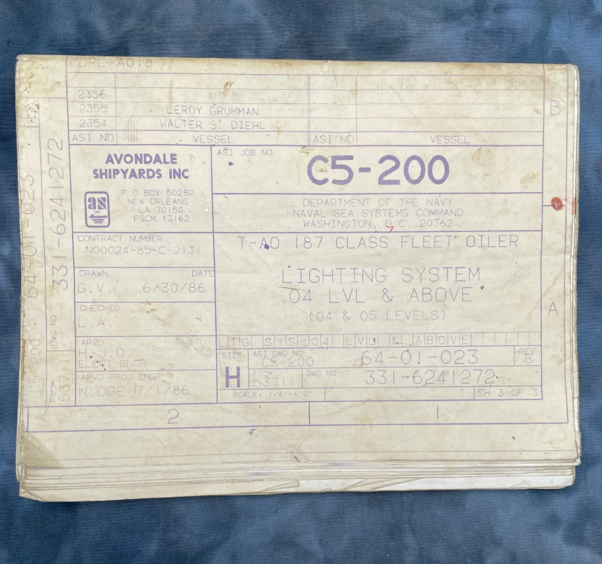 T-AO 187 Class Fleet Oiler Navy Blueprint Avondale USNS Henry J. Kaiser 1986