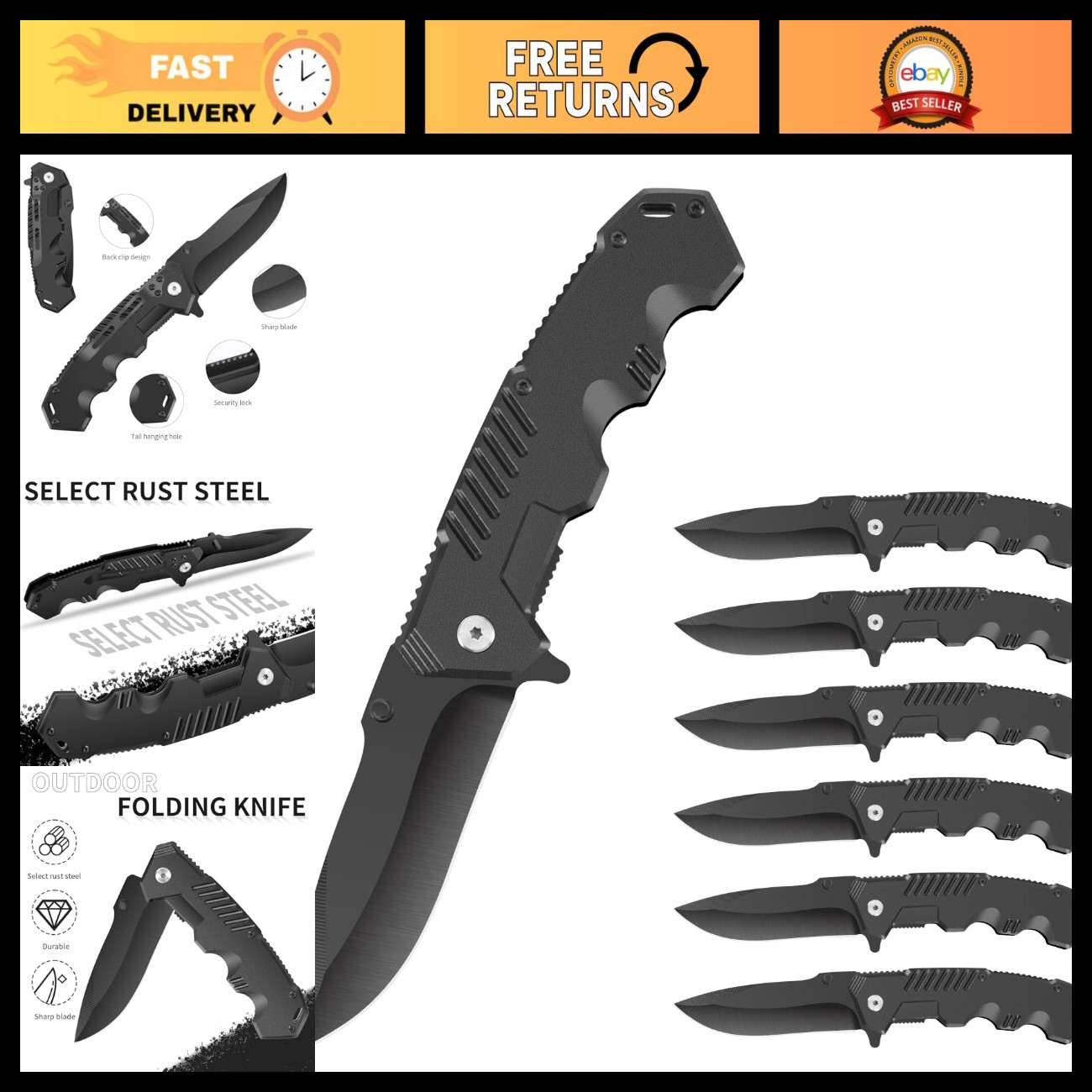 6 Pack Folding Pocket Knife Set - Liner Lock Knives for Camping, Work & Outdoor 6 Pack Folding Pocket Knife Set - Liner Lock Knives for Camping, Work & Outdoor