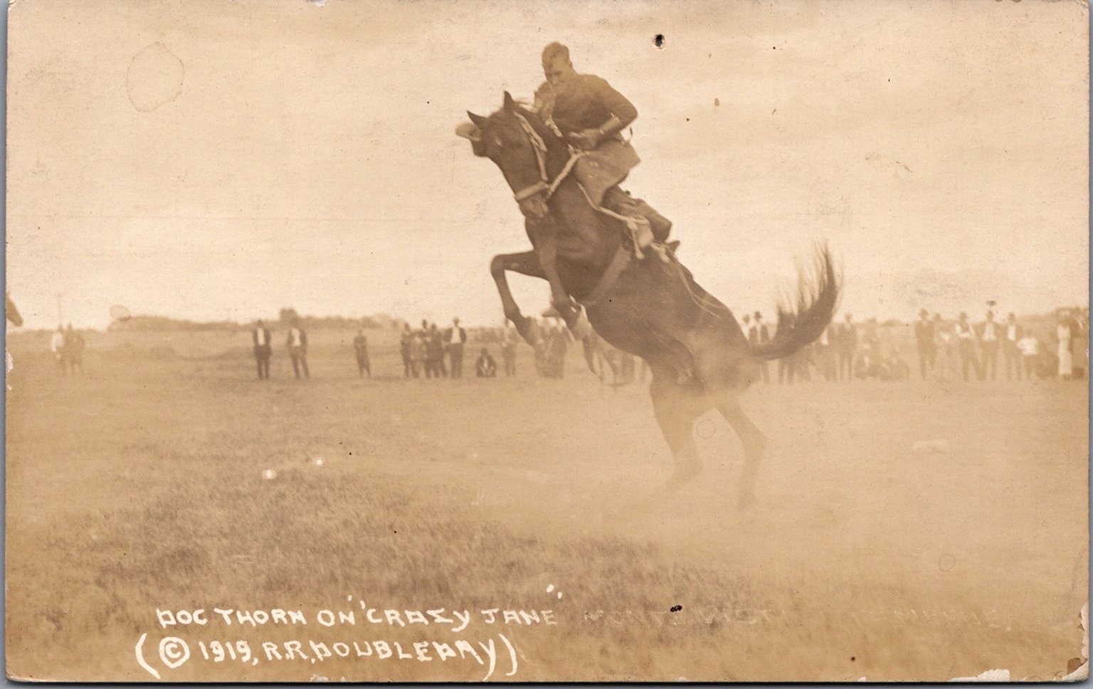 1919 Doc Thorn on Crazy Jane RPPC Bucking Bronc Rodeo Wild West Postcard