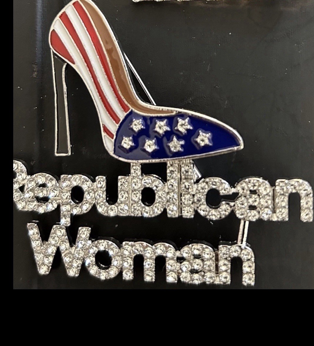 TRUMP PIN X2 REPUBLICAN WOMAN USA RED WHITE BLUE PATRIOT GOP MAGA RHINESTONE New