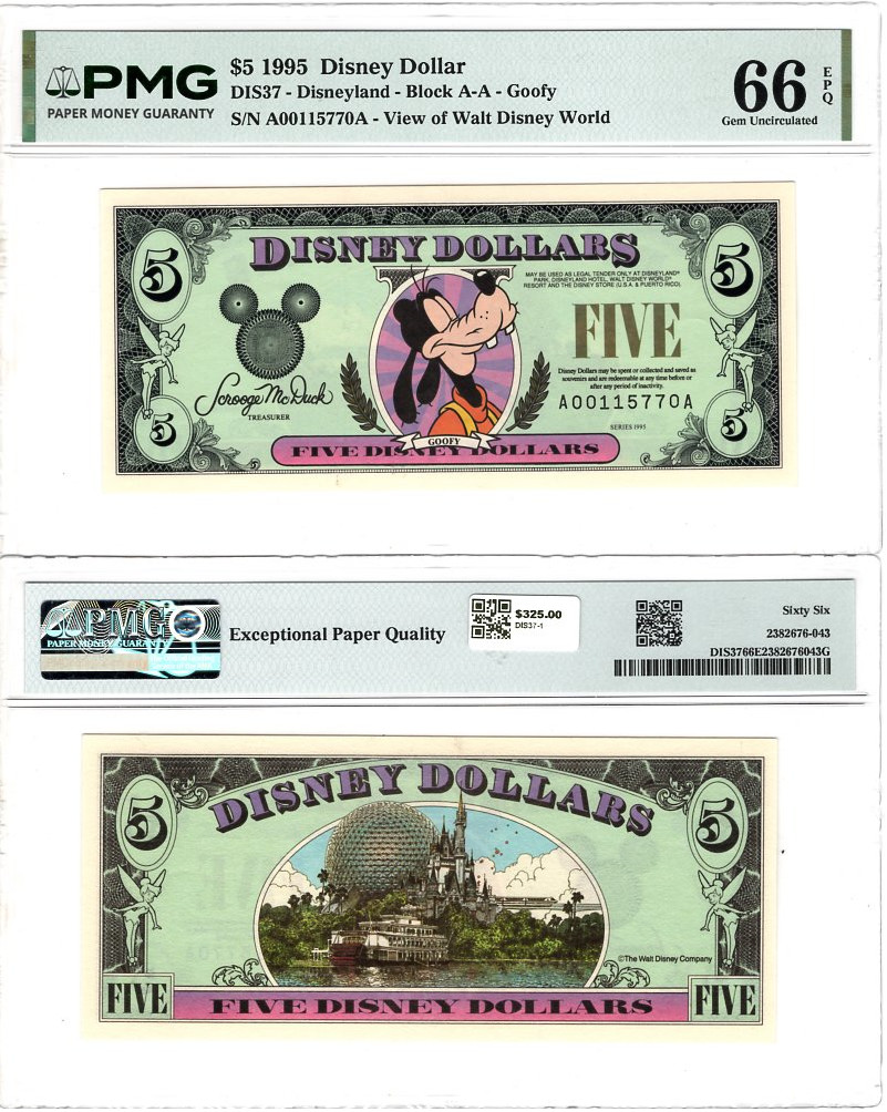 1995 Goofy $5 Disney Dollar DIS37 RARE🔥🔥🔥 1995 Goofy $5 Disney Dollar DIS37 RARE🔥🔥🔥