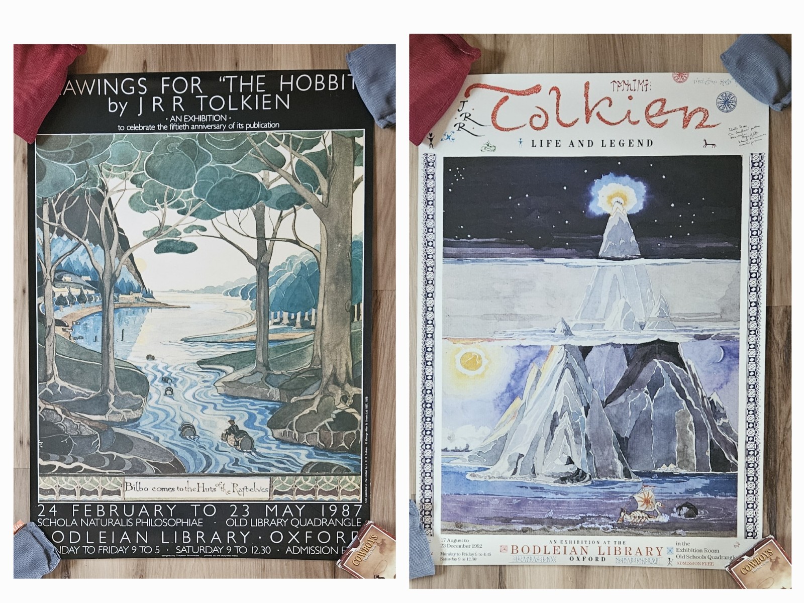 Oxford Bodleian Library 1987 & 1992 JRR Tolkien Posters Hobbit Excellent Unused