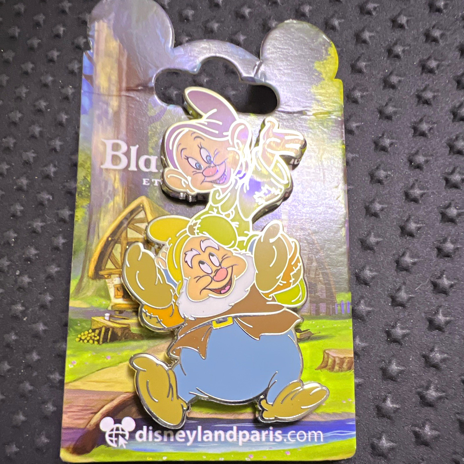 Disneyland Paris Snow White Seven Dwarfs Doc & Dopey Enamel Single Pin on Card