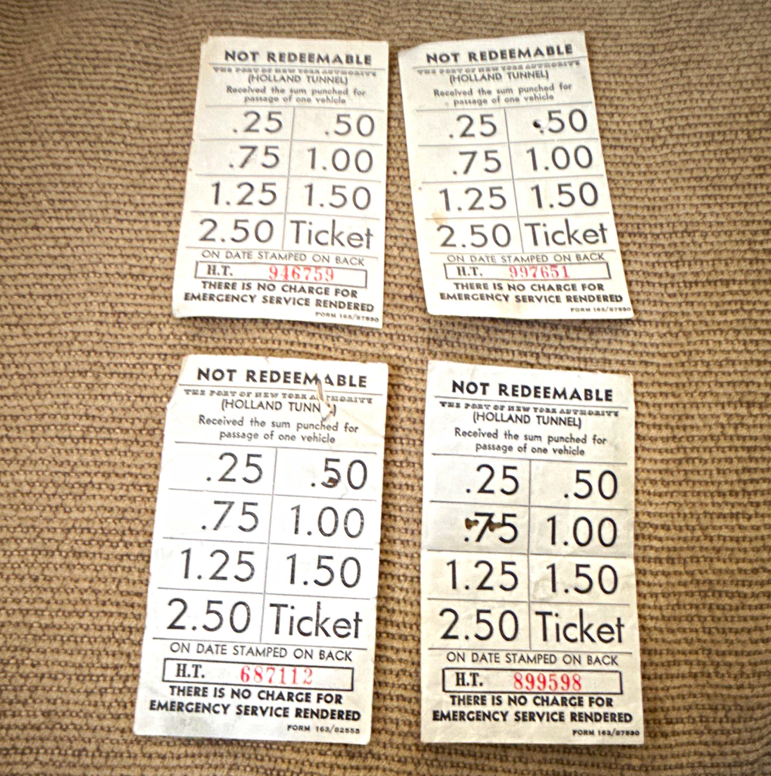Vintage Holland Tunnel Toll Tickets 1947 Port of Authority -NY/NJ History (4)