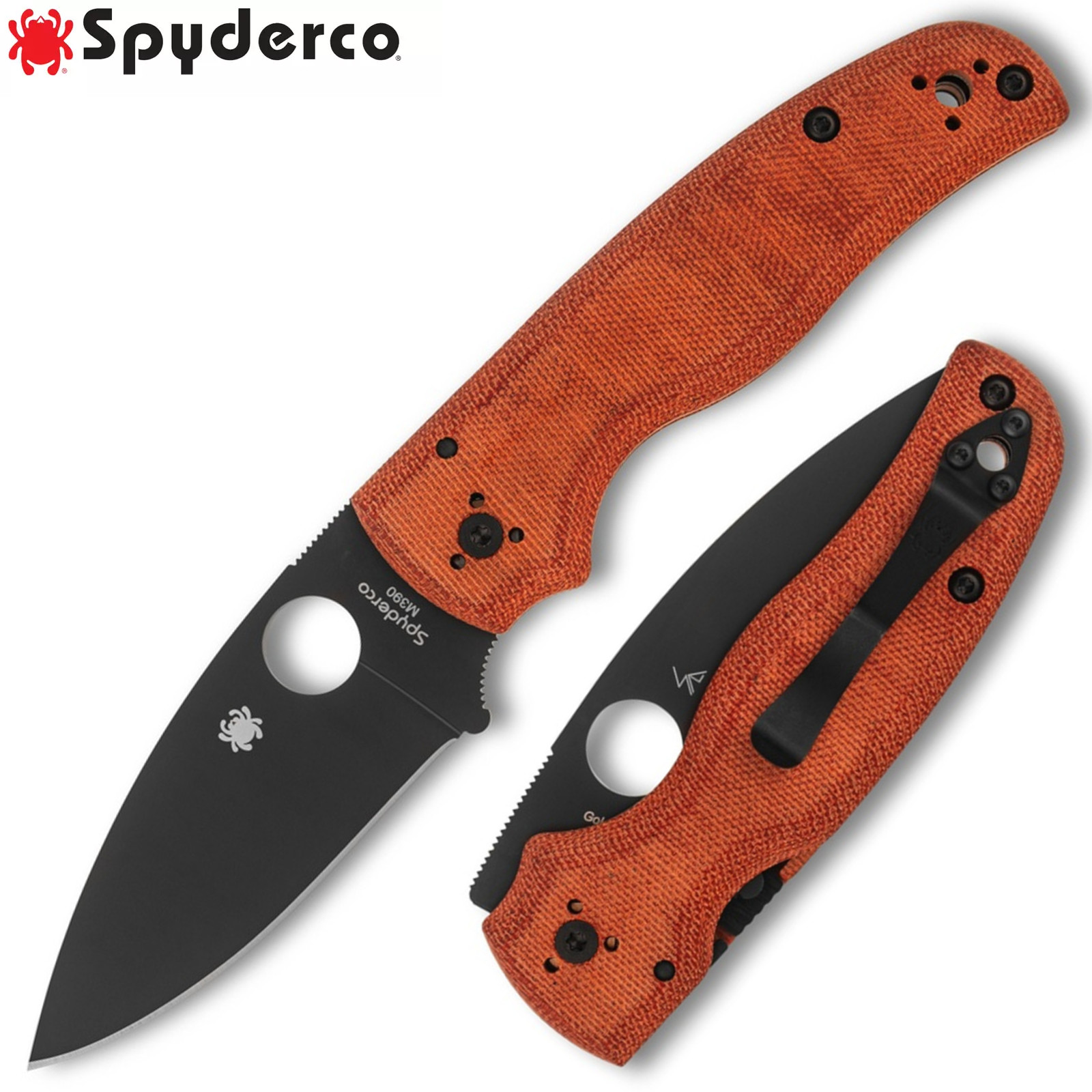 Spyderco Shaman Exclusive M390 DLC Blade Orange Micarta Handles C229MORM390BKP Spyderco Shaman Exclusive M390 DLC Blade Orange Micarta Handles C229MORM390BKP