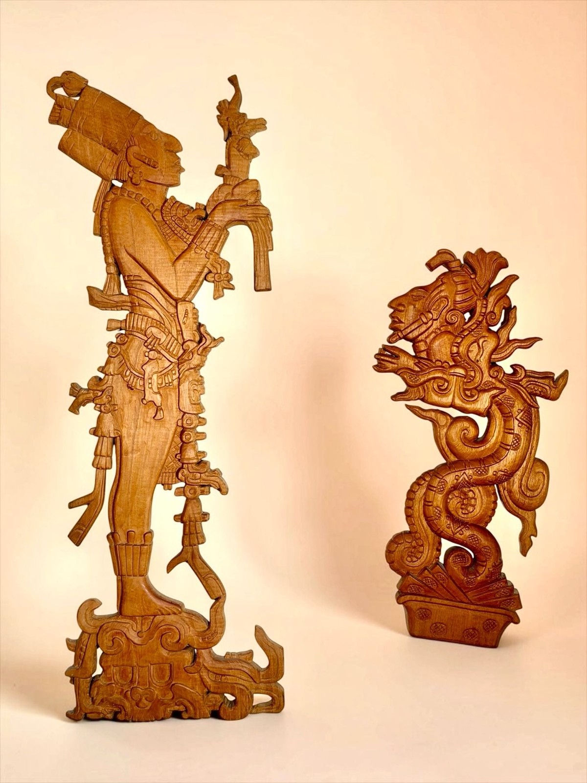 Vintage Carvings Mayan/Aztec Figures & Feathered Serpent Quetzalcoatl Wall Art 2 Vintage Carvings Mayan/Aztec Figures & Feathered Serpent Quetzalcoatl Wall Art 2