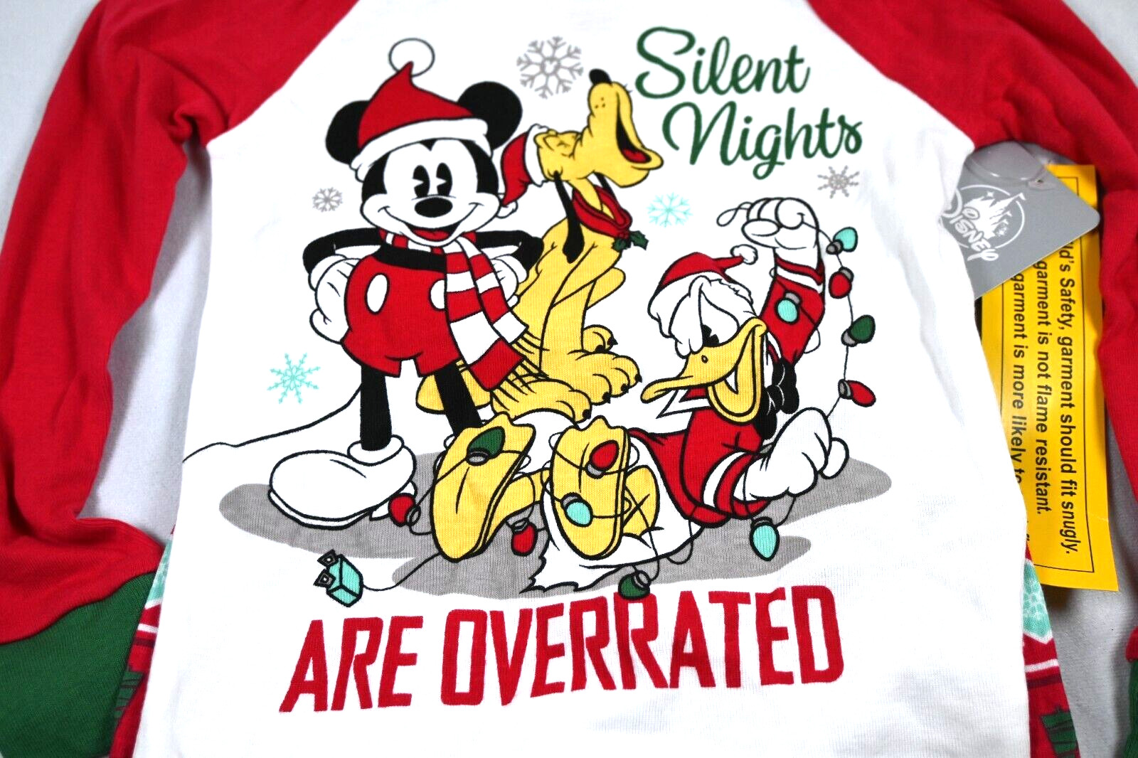 SILENT NIGHTS ARE OVERATED Disney Mickey Donald Pluto Christmas Pajamas Sz 4 Kid