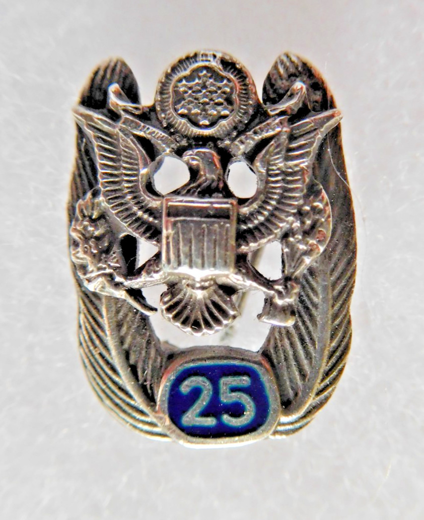Vintage US Government 25 Years Service Sterling Silver Pin