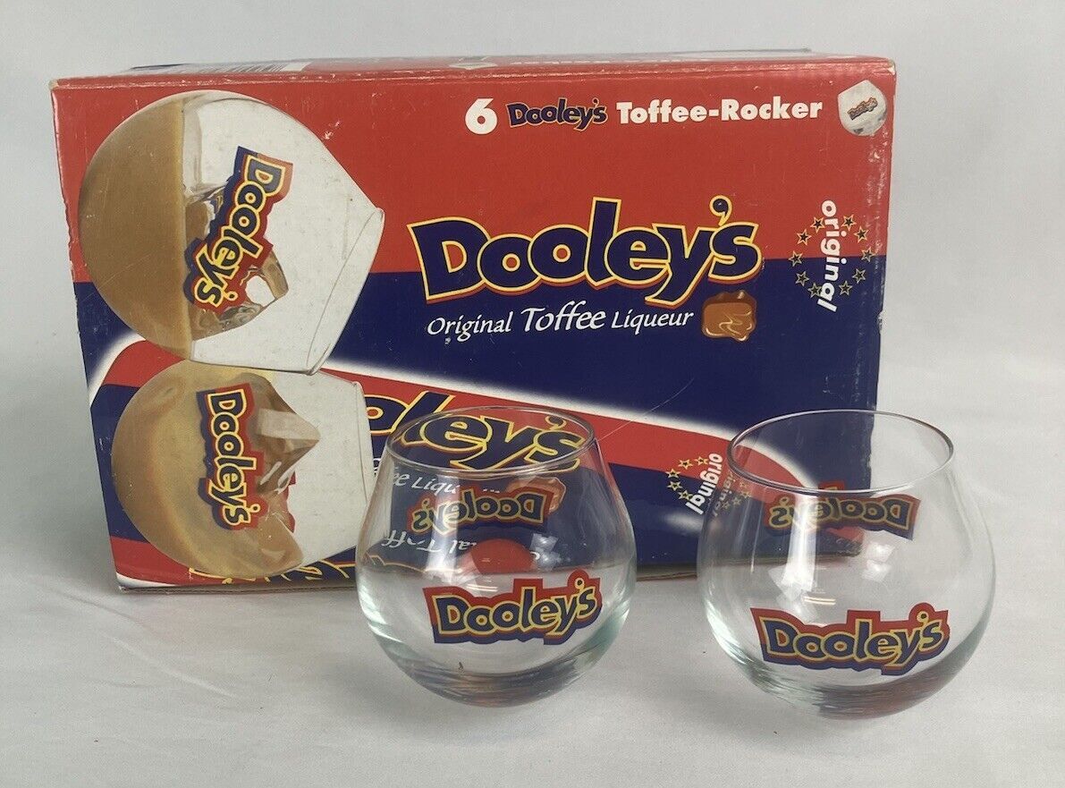 Dooley's Toffee Rockers Box of 6 Liqueur Glasses Swirling Round Bottoms New