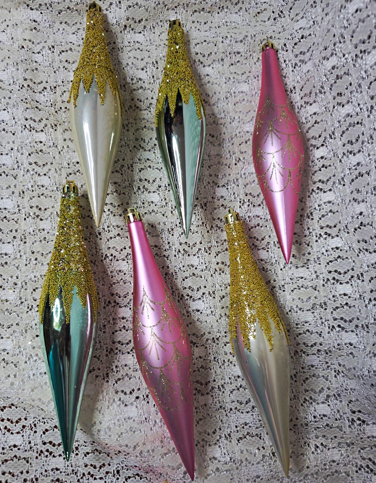 6pc Christmas Glass Shatterproof Vintage Style Teardrop Ornaments 