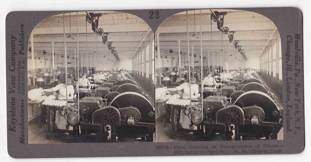 Silk Industry Stereoview Keystone View Co. 1908 South Manchester Conn.