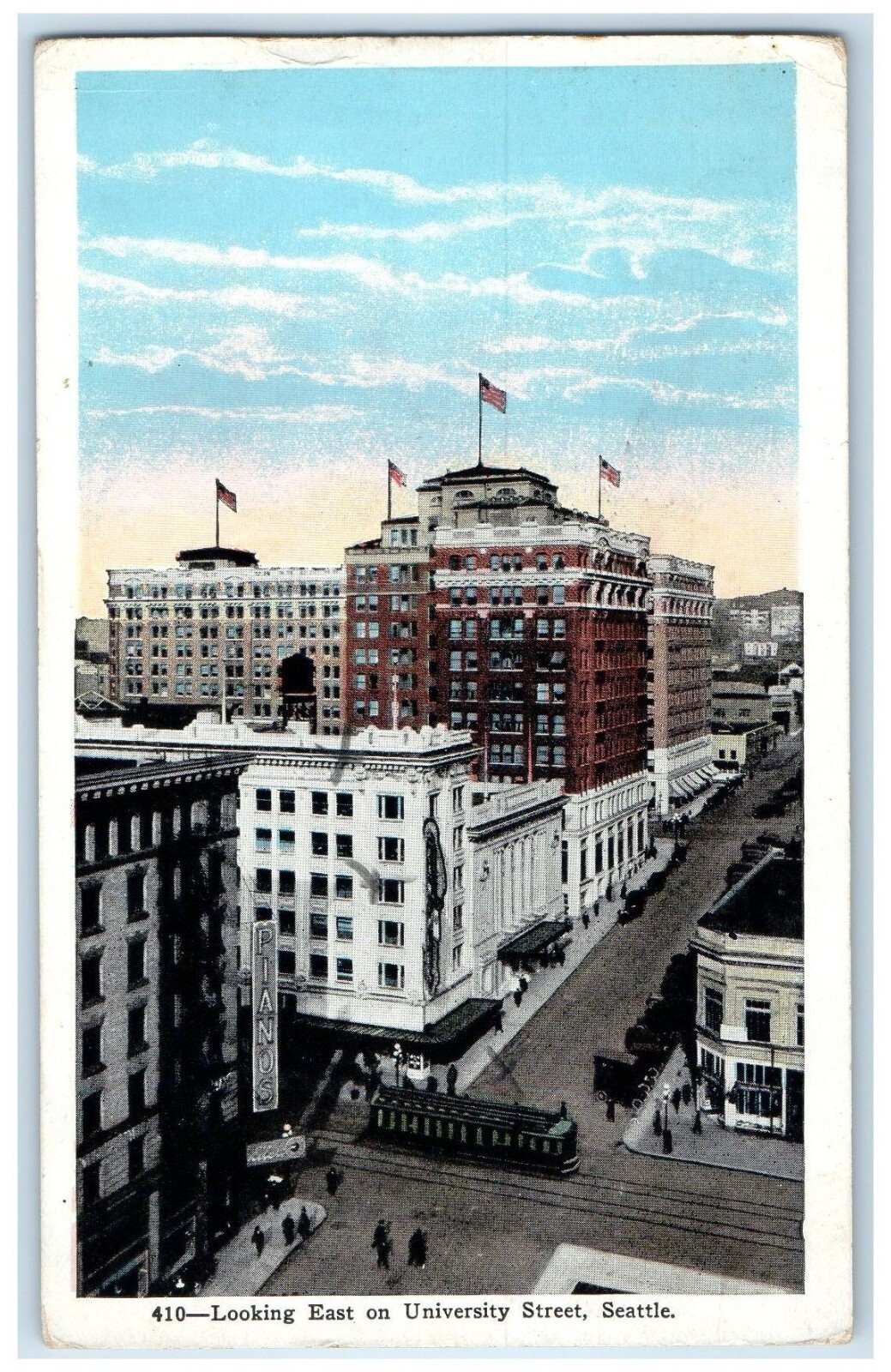 c1920 Looking East University Street Streetcar Road Seattle Washington Postcard c1920 Looking East University Street Streetcar Road Seattle Washington Postcard