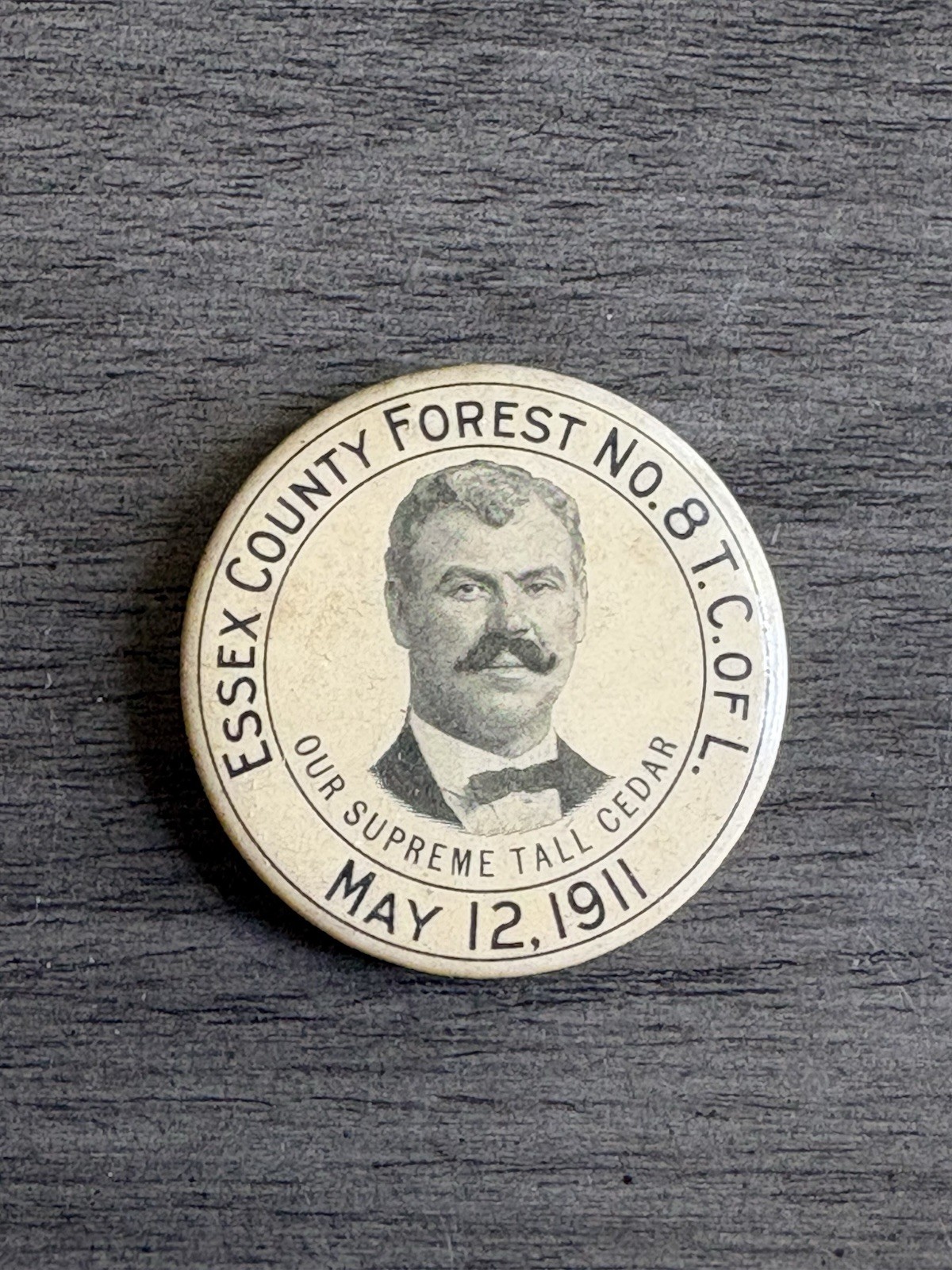 1911 Tall Cedars of Lebanon Pinback Button Essex County Forest No 8 Masonic Vtg