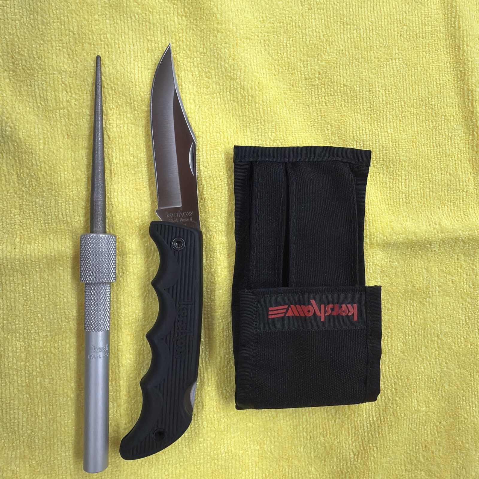 Rare Kershaw USA Black Horse II Pocket Knife 1060A With Kershaw Sharpener+Sheath