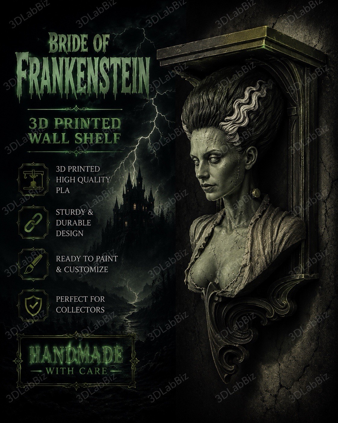 Horror Classic Bride Of Frankenstein 6x5 Top Floating Wall Shelf Collectible
