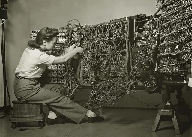 Woman in 1940s Wiring an IBM Computer - 5 x 7 inch Photo