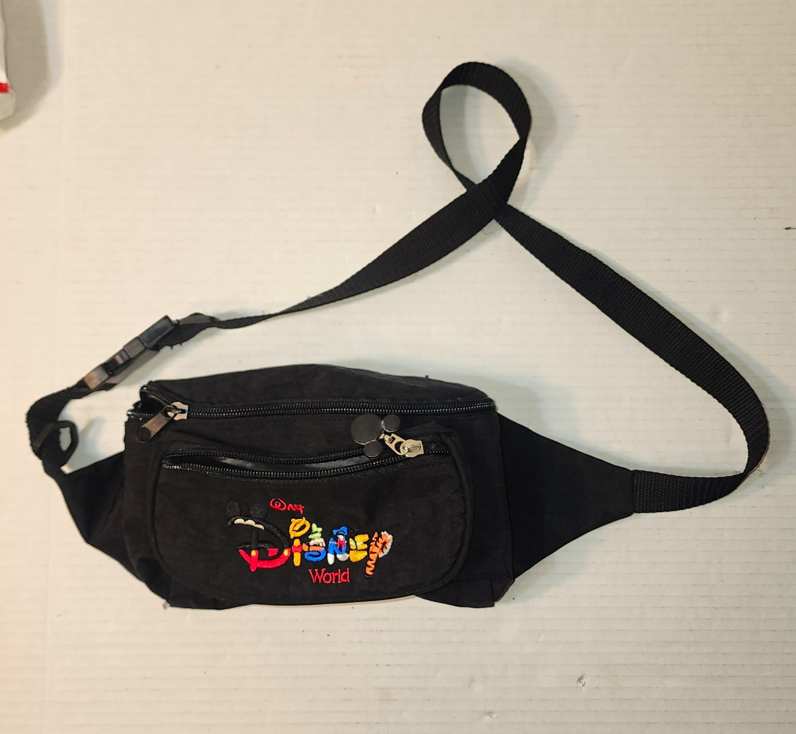 Vintage Disney Walt Disney World Embroidered Black Fanny Pack Waist Bag