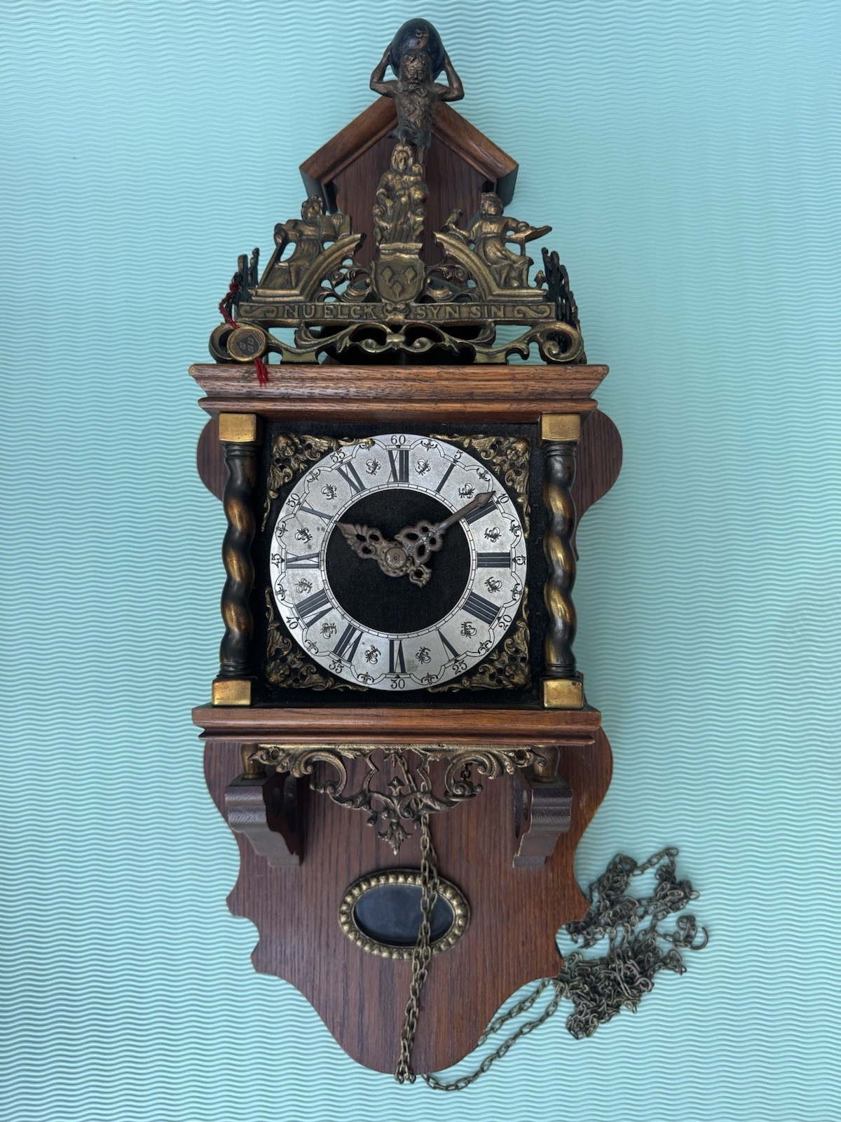 Rare Vintage Wuba Dutch Zaanse Wood Pendulum Wall Clock 25” Decor UNTESTED