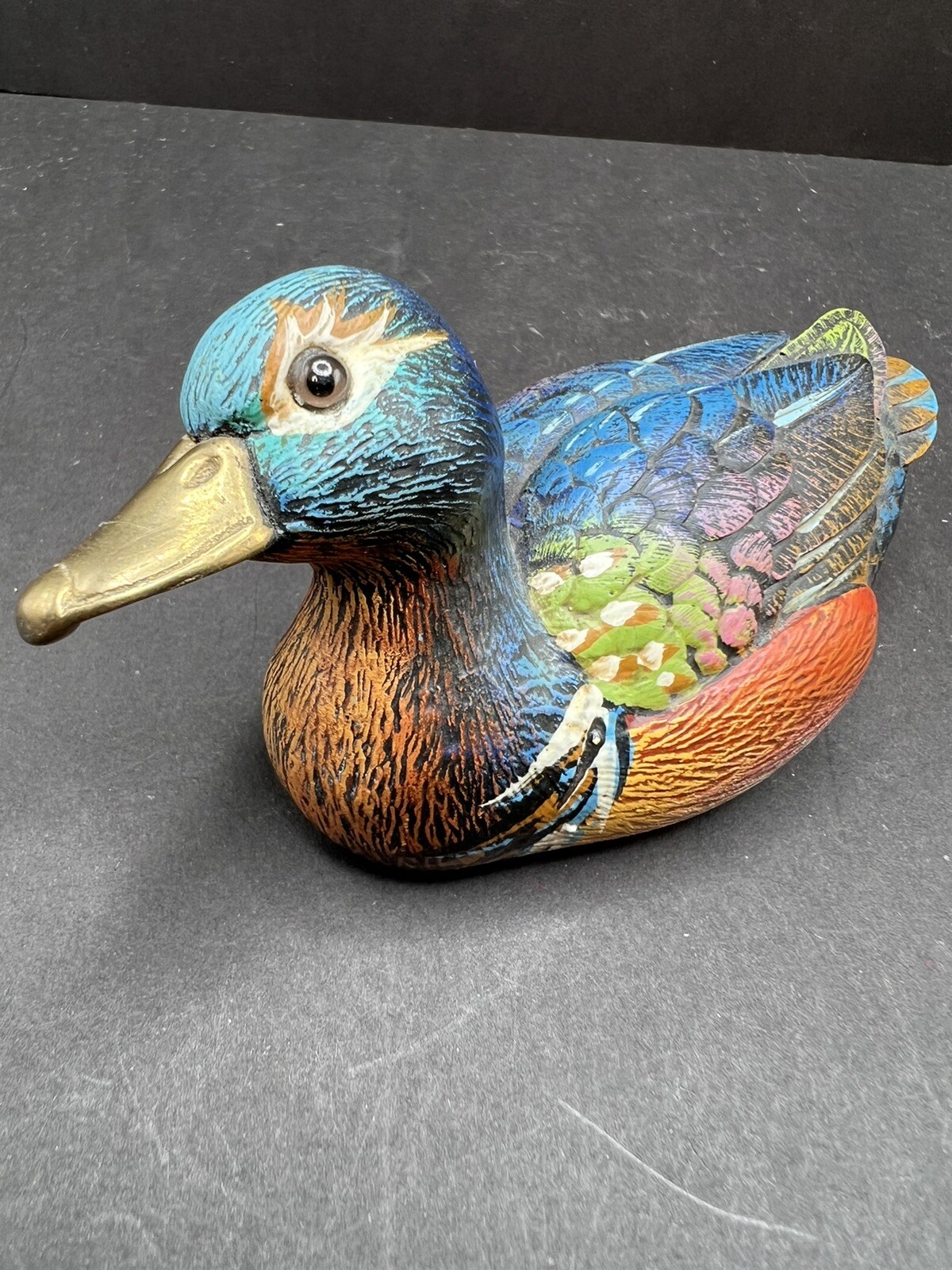 VTG Hand Painted Duck With Brass Beak And Glass Eyes VTG Hand Painted Duck With Brass Beak And Glass Eyes