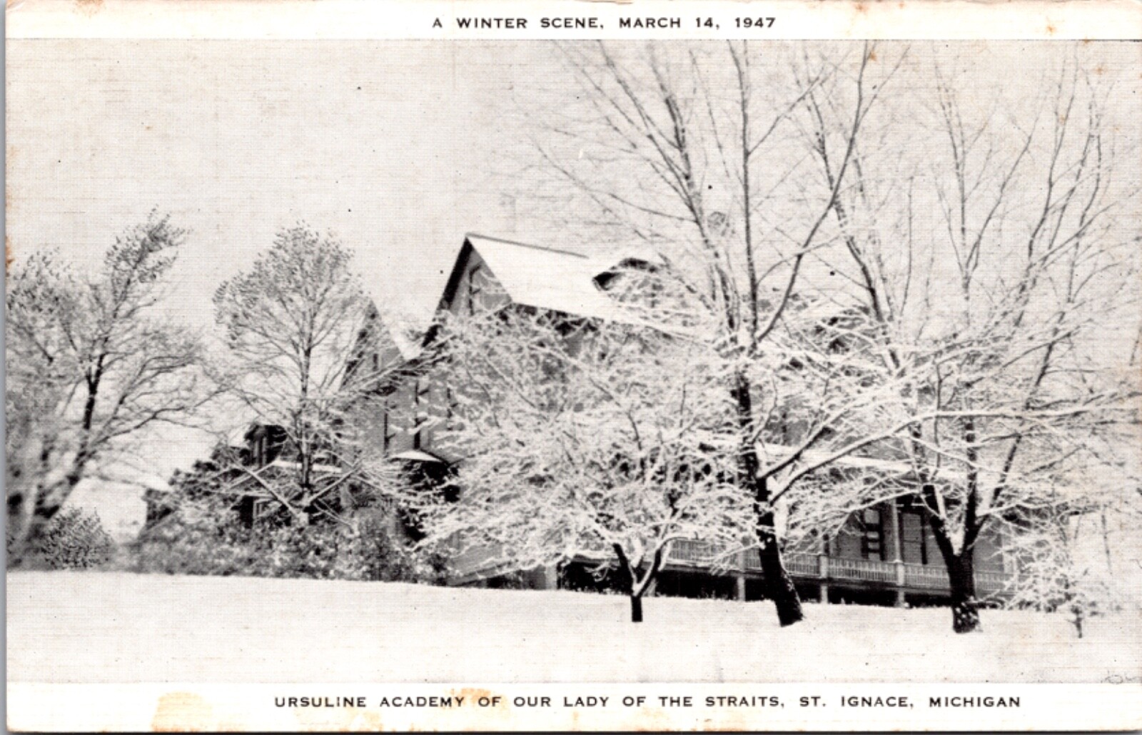 1947 Ursuline Academy Our Lady Of Straits St. Ignace Michigan Linen Postcard 10N 1947 Ursuline Academy Our Lady Of Straits St. Ignace Michigan Linen Postcard 10N