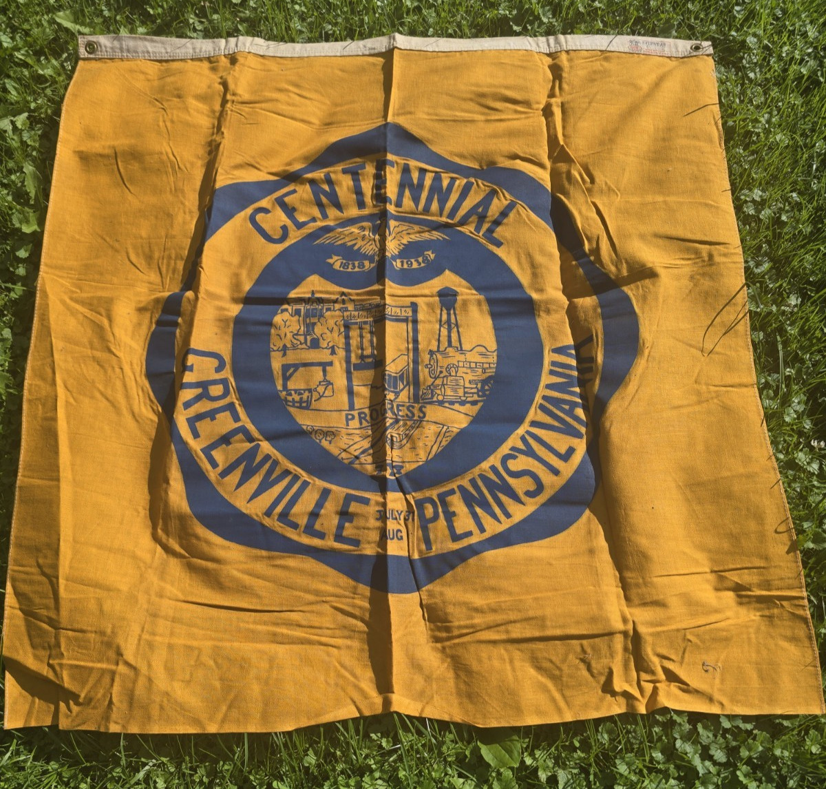 Rare 1938 Greenville Pennsylvania Centennial Banner Flag Dettra 100 yrs 33 x 35\