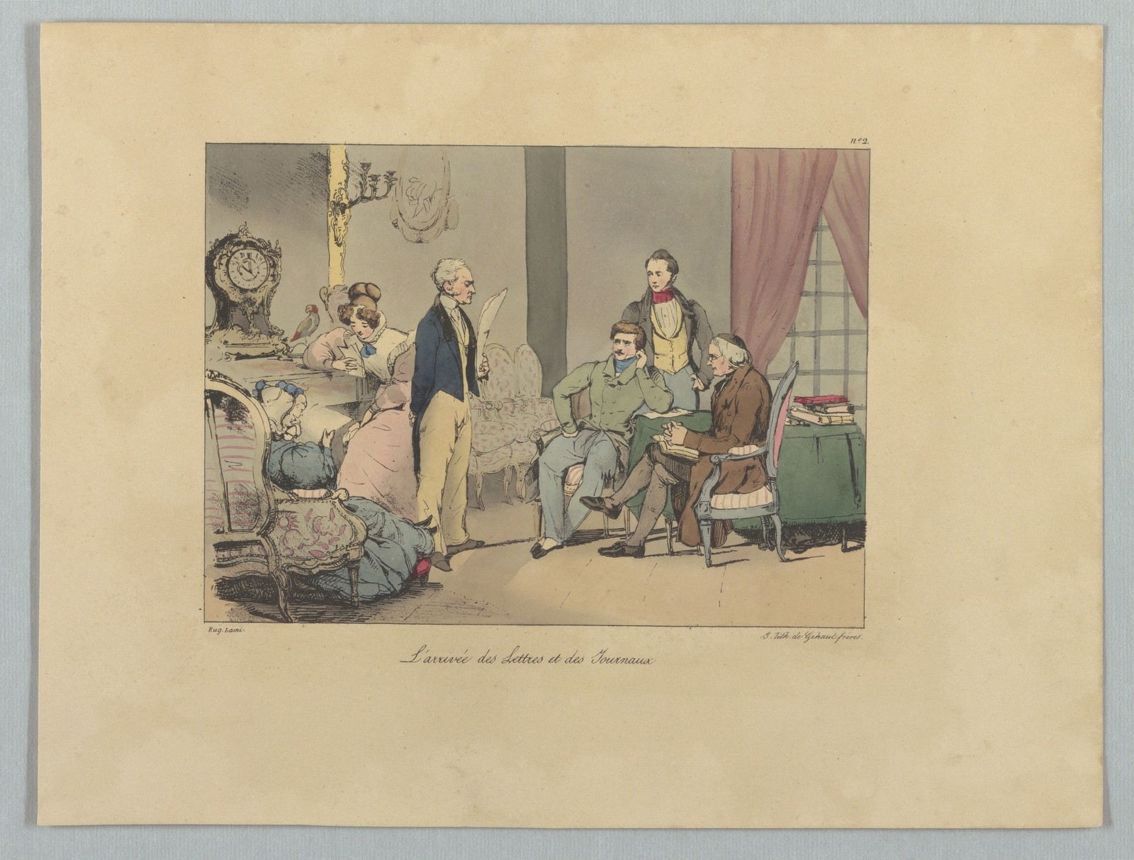 L\'arrivee des Lettres et des Journaux 1820s Vintage French Interior Scene Photo