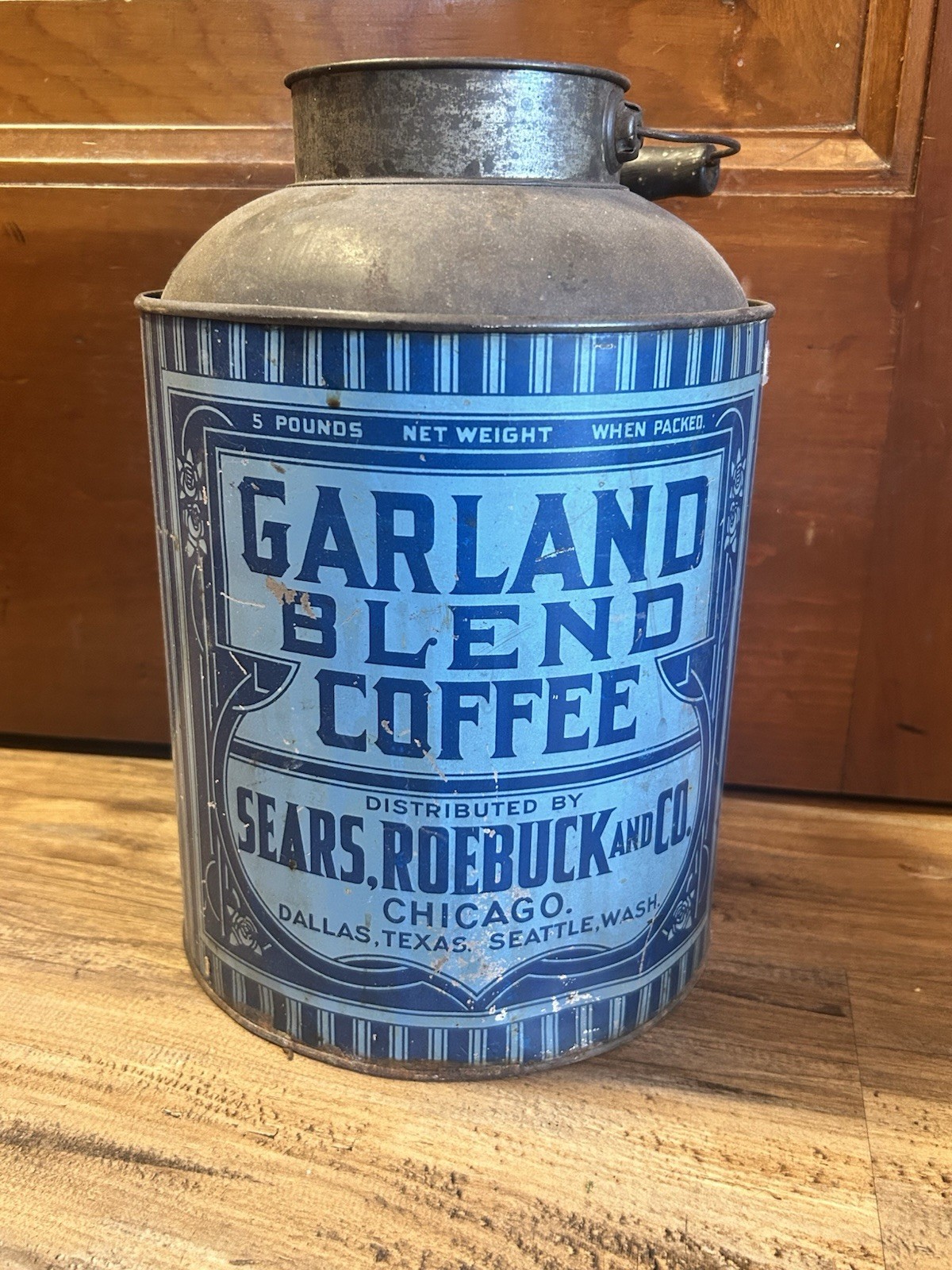 Antique Sears Roebuck Garland Blend Coffee Tin 5 Lb Pail Canister Vintage 1910s