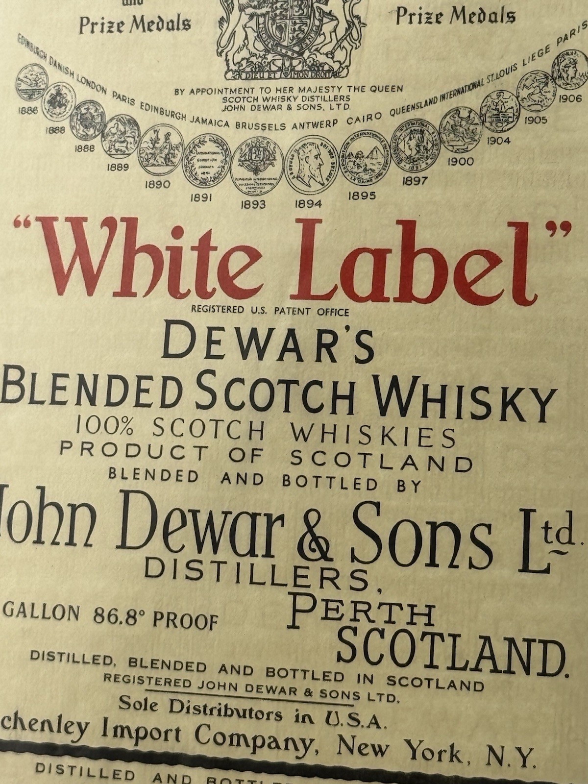 Vtg 1950's Dewar's White Label Blended Scotch Whiskey 1/2 Gallon Large Bottle
