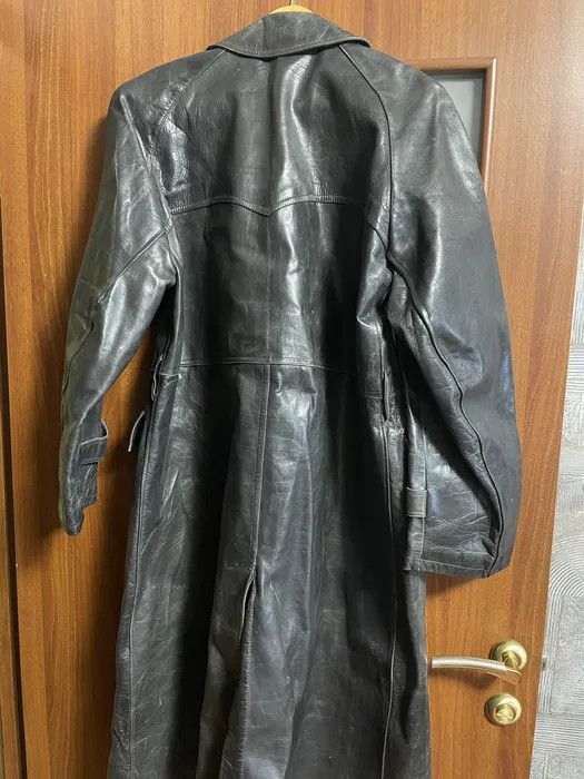 WWII Era German Leather Trench Coat Officer Style Double Breasted Long Jacket WWII Era German Leather Trench Coat Officer Style Double Breasted Long Jacket