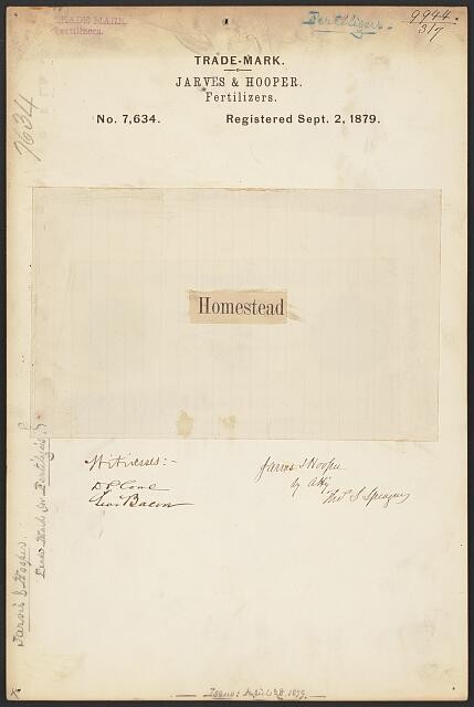 Photo:Jarves & Hooper Homestead Fertilizers Trademark 1879 Label Print